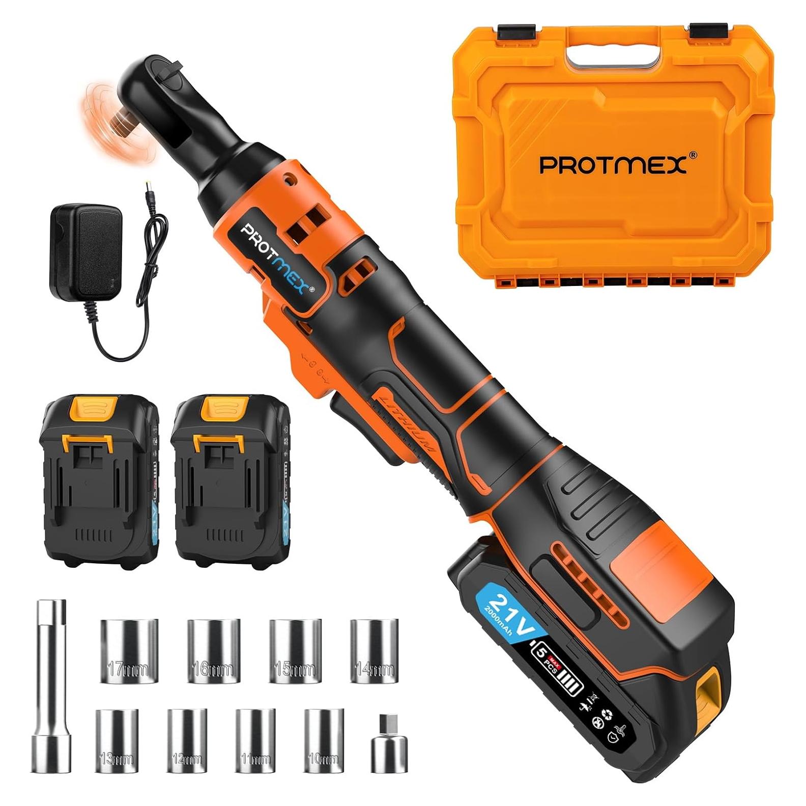 Llave de Trinquete Eléctrica Protmex 21V 80N.m con 8 Sockets