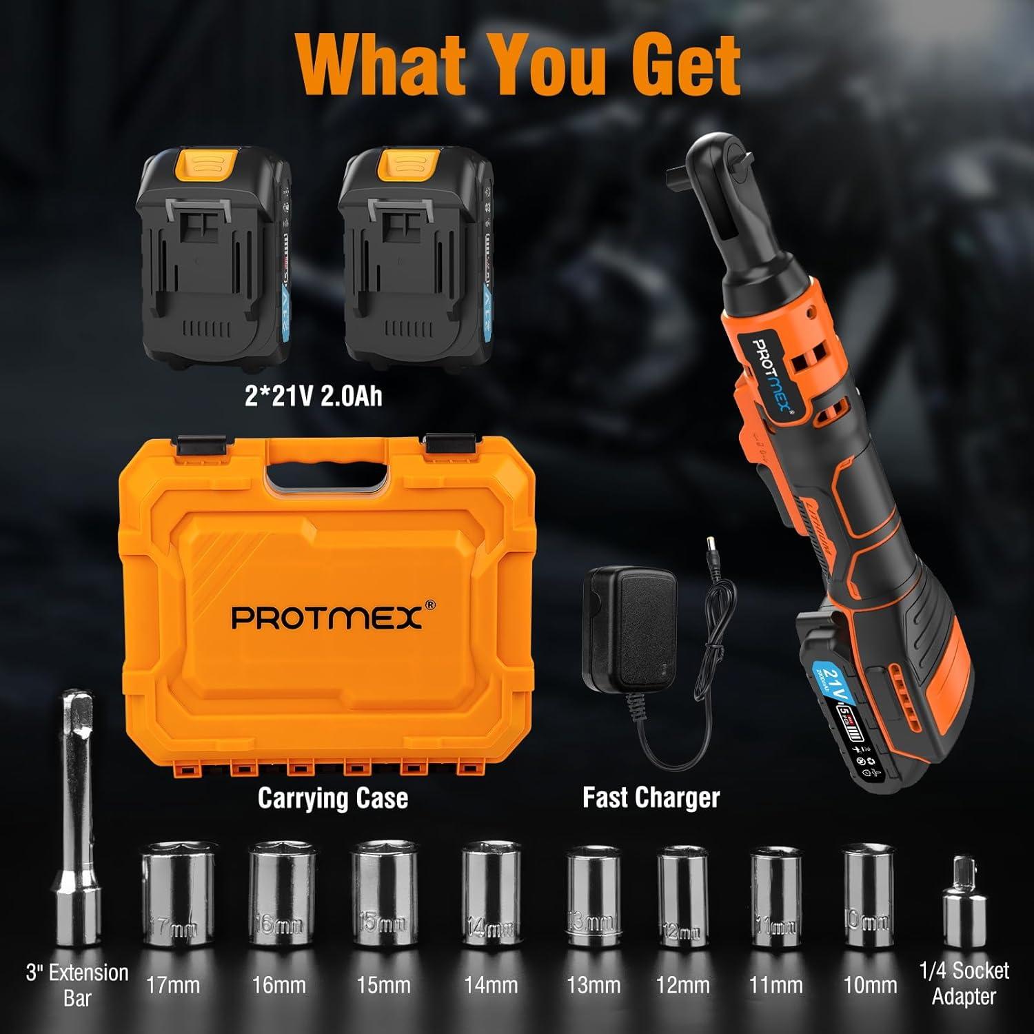 Llave de Trinquete Eléctrica Protmex 21V 80N.m con 8 Sockets