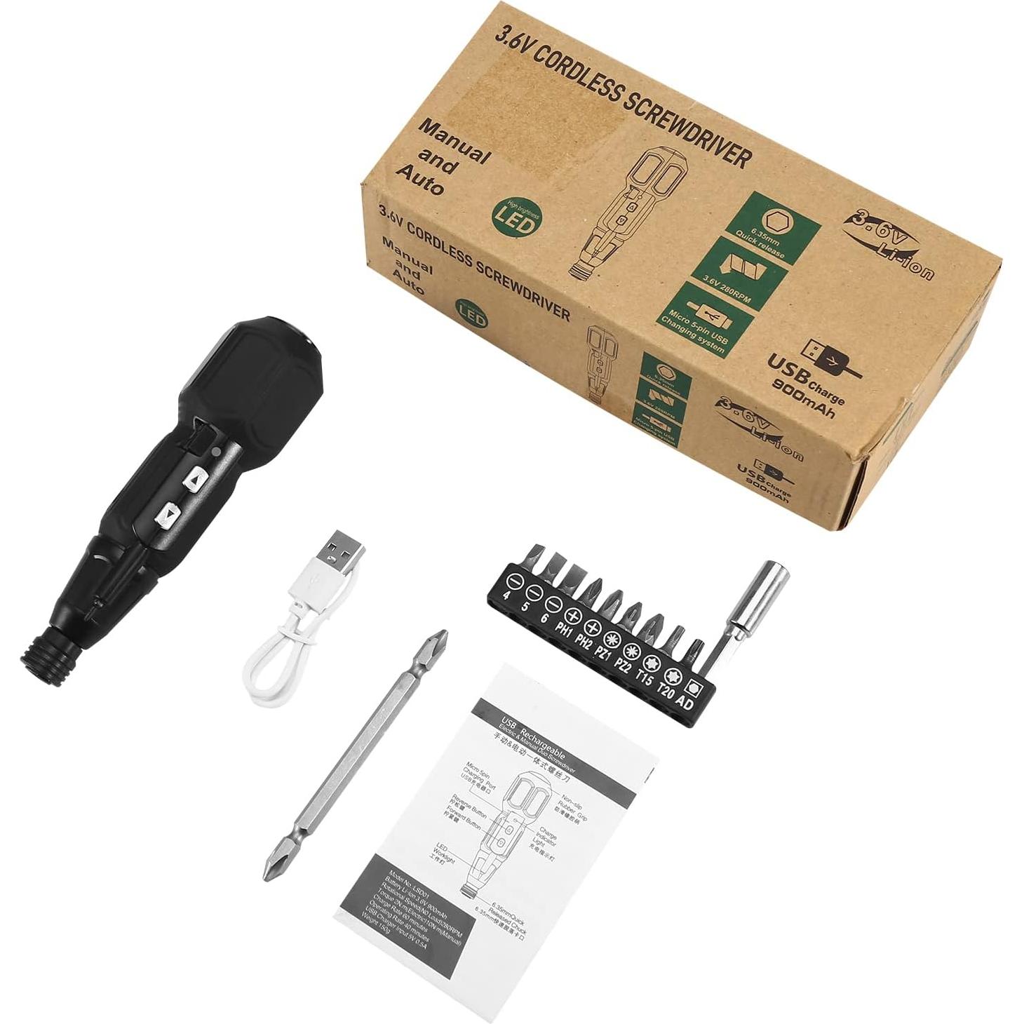 Destornillador Eléctrico AMIR Inalámbrico 3.6V con Luz LED