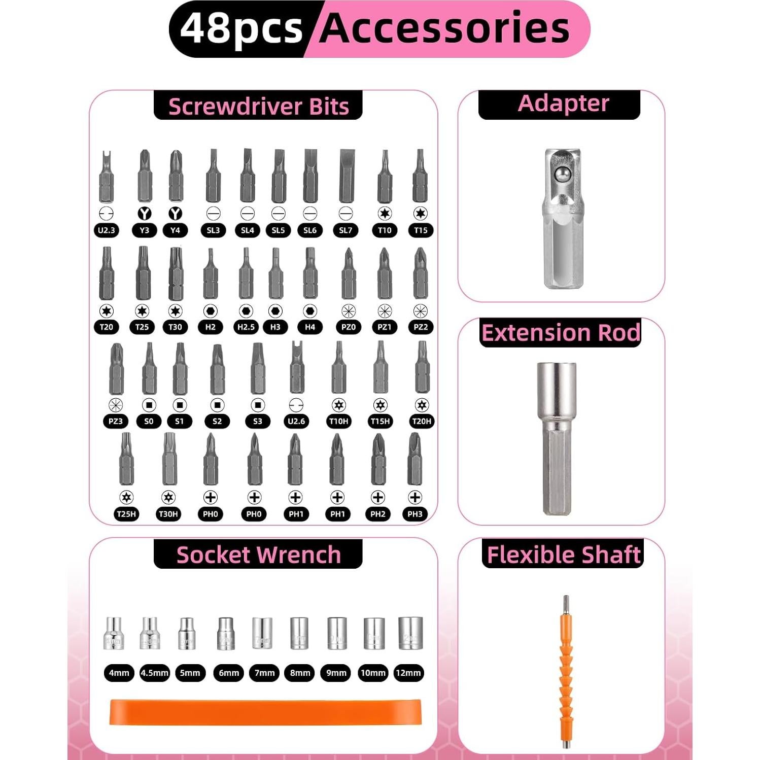 Destornillador Eléctrico Inalámbrico DuroFort 3.7V con 48 Piezas