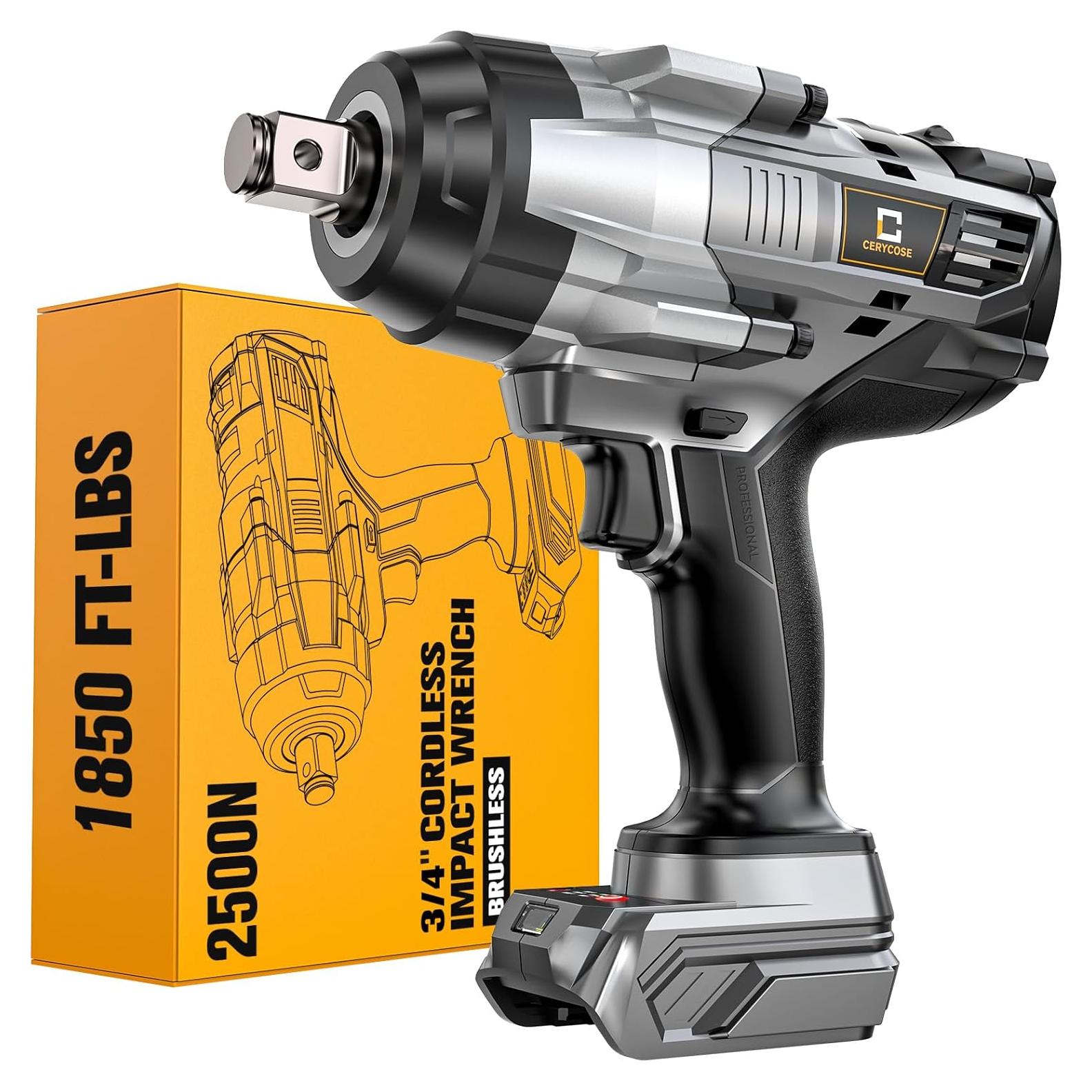 Cordless Impact Wrench 3/4 inch compatible with Dewalt 20V Battery, Cerycose1850ft-lbs (2500N.m) Brushless Electric Impact Gun, High Torque Impact Driver, Bare Tool Only, Heavy-Duty Automotive
