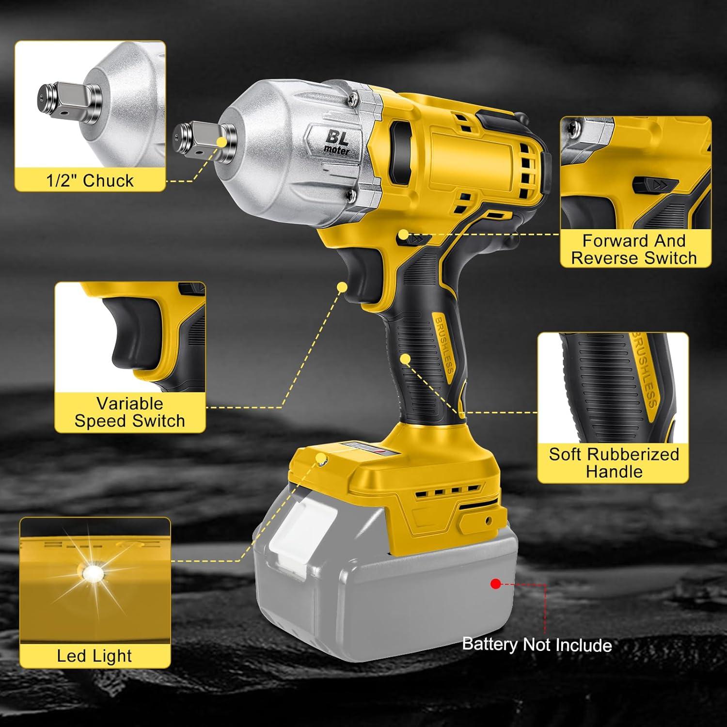 Llave de impacto inalámbrica LEZZYRUCK 1000Nm 20V Max con LED