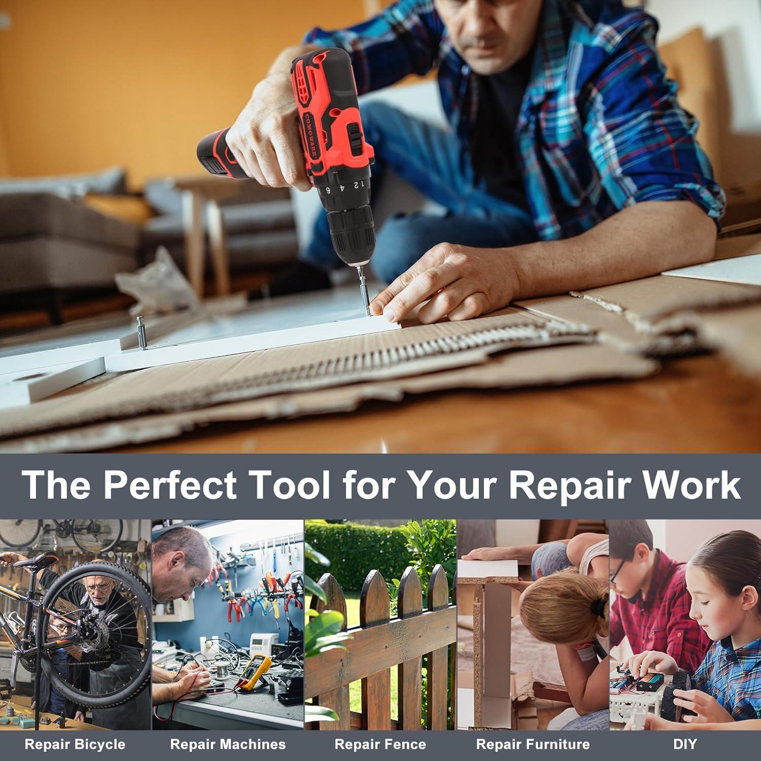 Taladro Inalámbrico COMOWARE 12V con Accesorios 23 Piezas