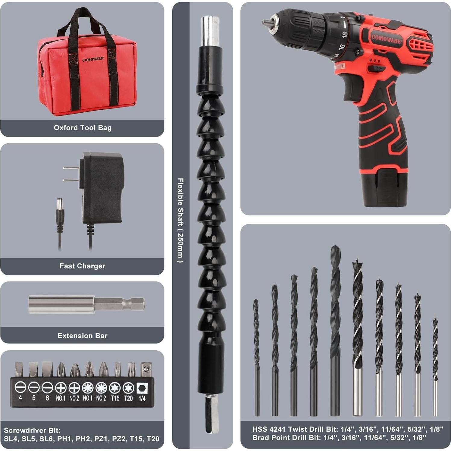 Taladro Inalámbrico COMOWARE 12V con Accesorios 23 Piezas