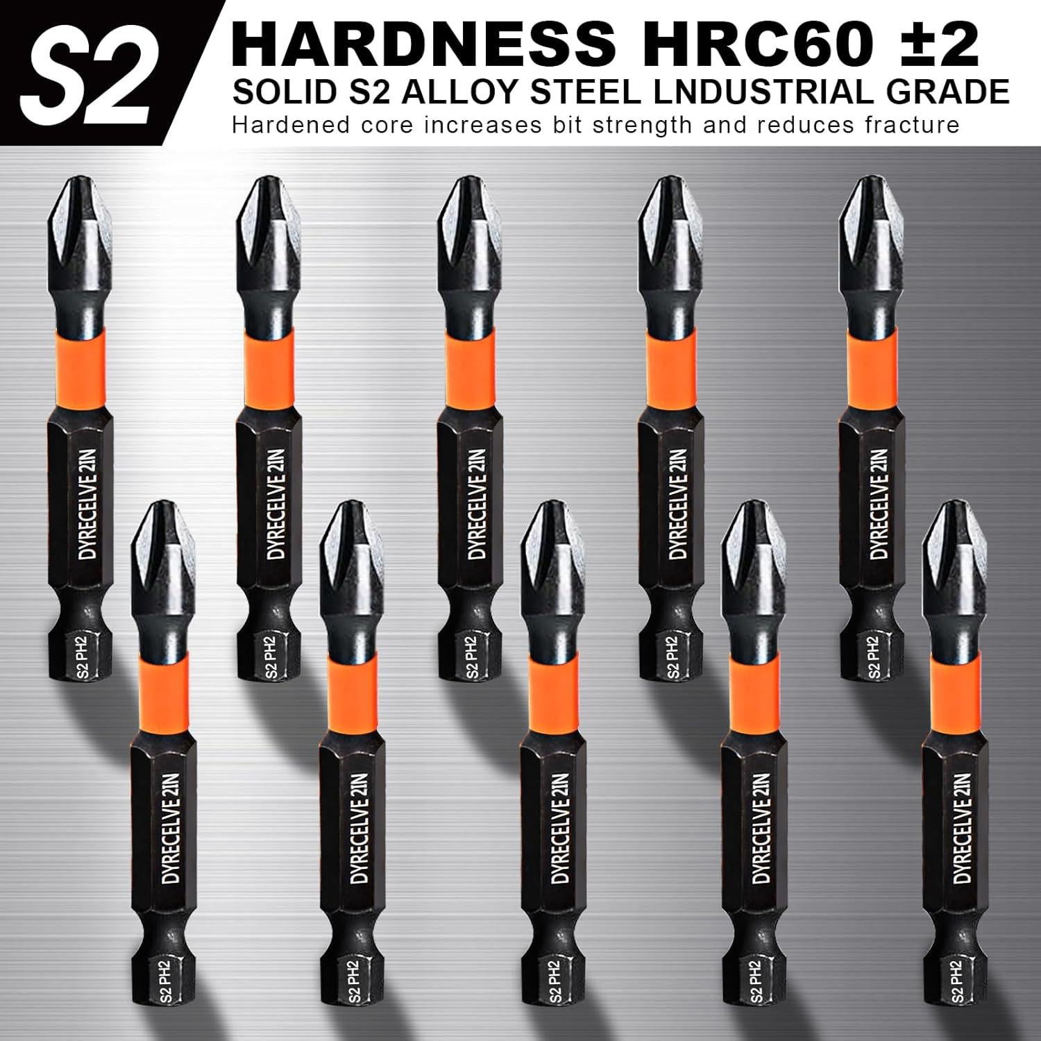 Paquete de 10 Puntas Phillips Magnéticas DYRECELVE PH2 1-6 cm