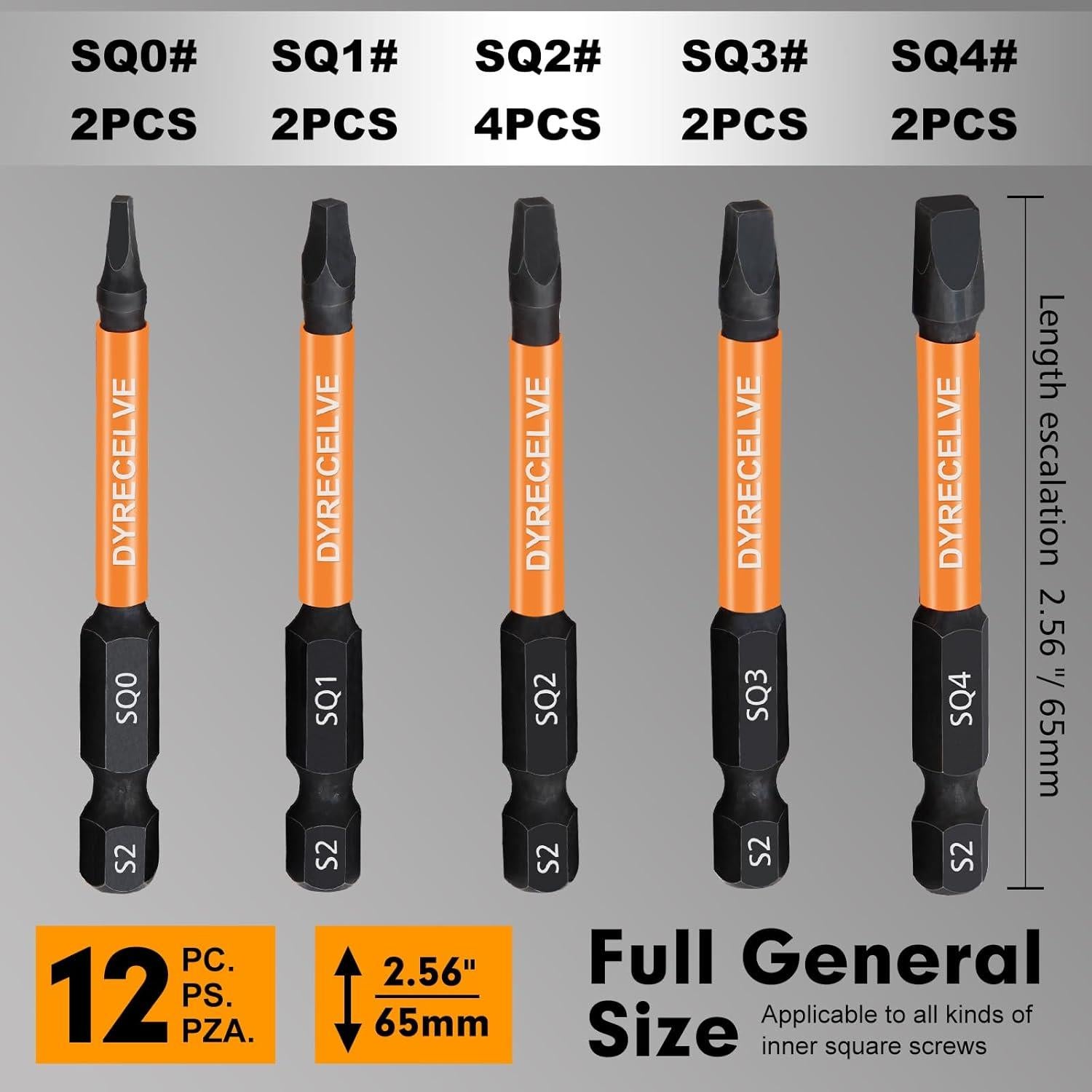 Juego de Puntas Cuadradas DYRECELVE 12 Piezas Acero S2