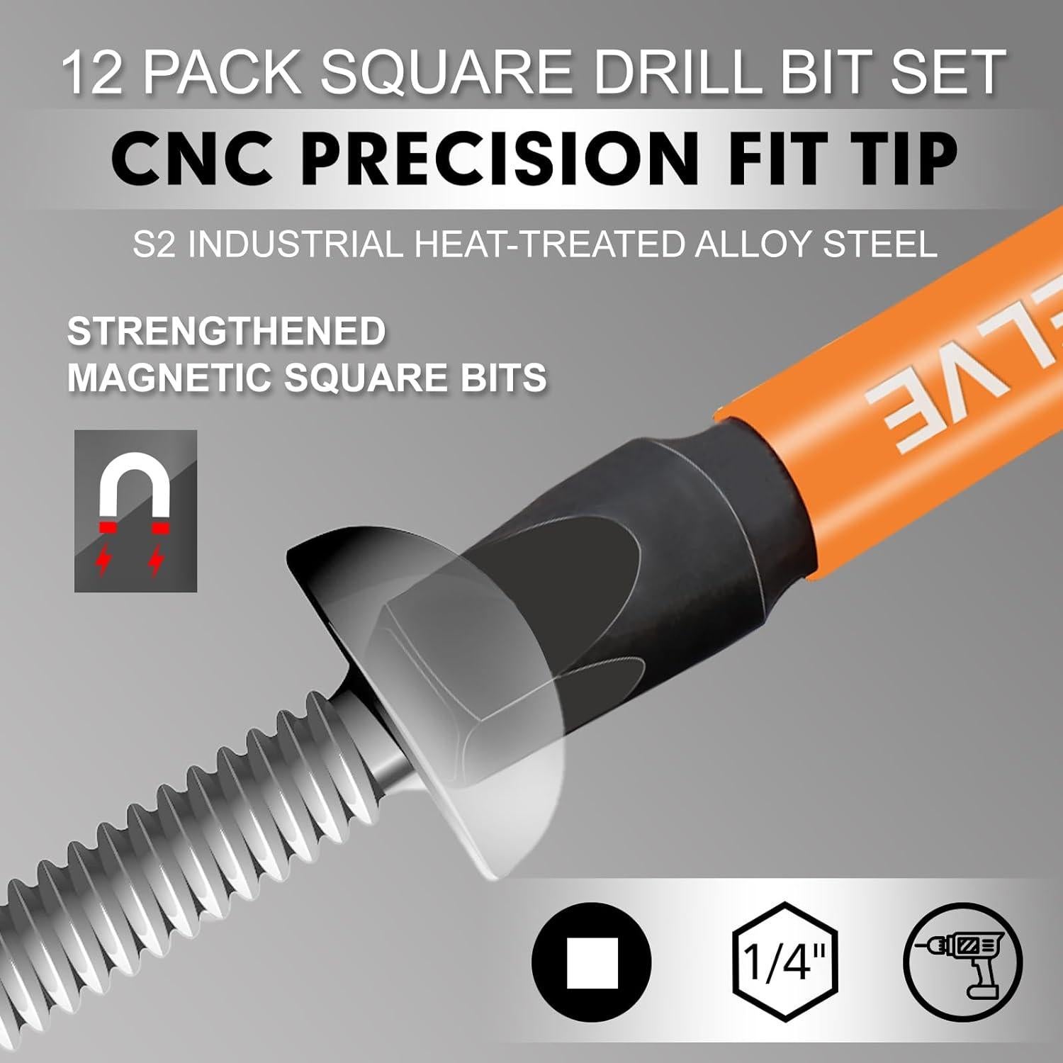 Juego de Puntas Cuadradas DYRECELVE 12 Piezas Acero S2