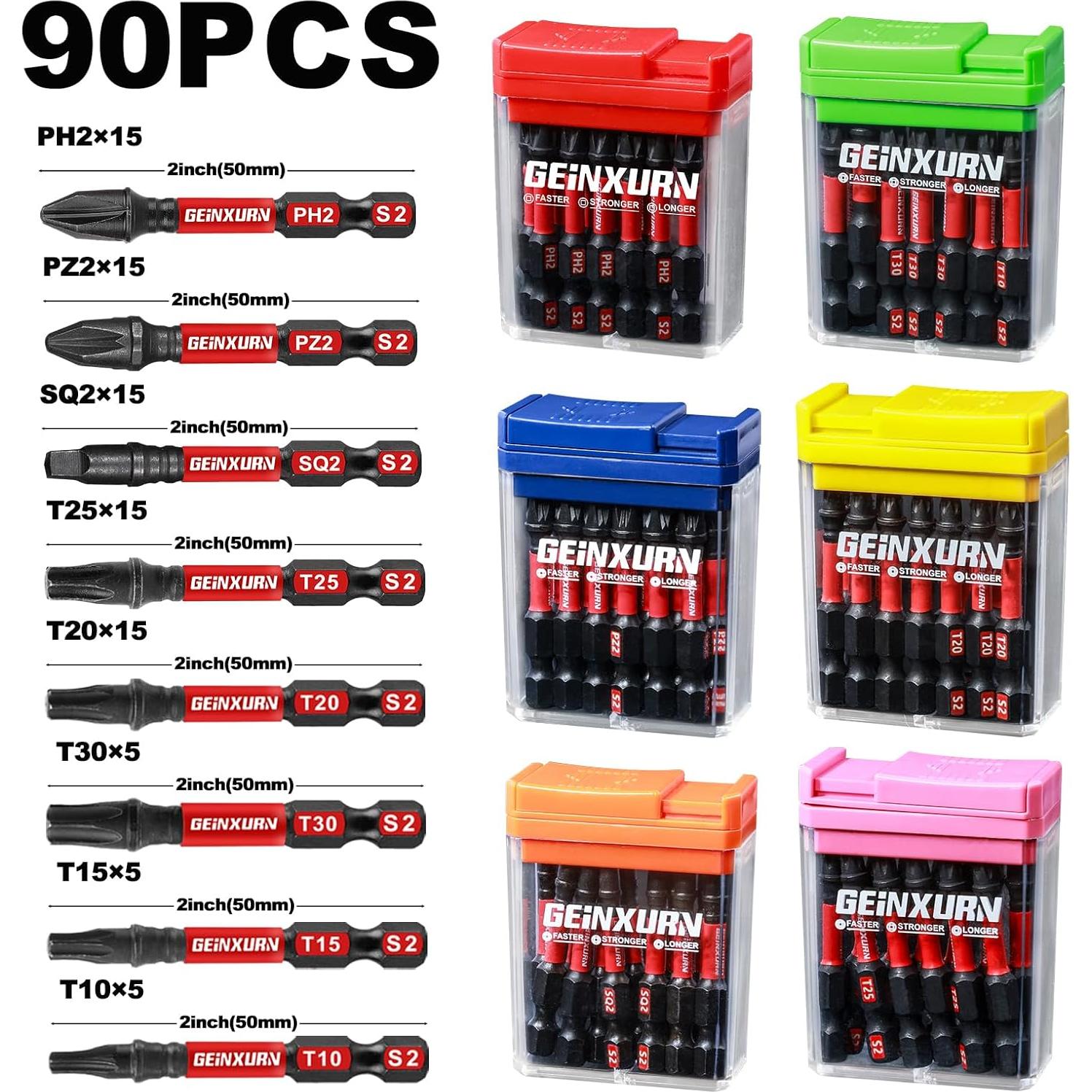 Juego de 90 Puntas de Destornillador GEINXURN Acero S2