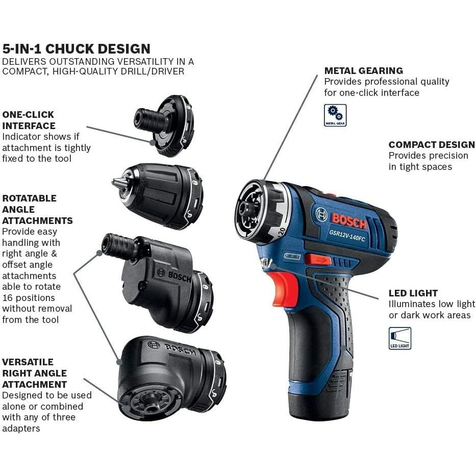 Taladro Atornillador BOSCH GSR12V-140FCB22 12V Flexiclick 5-en-1