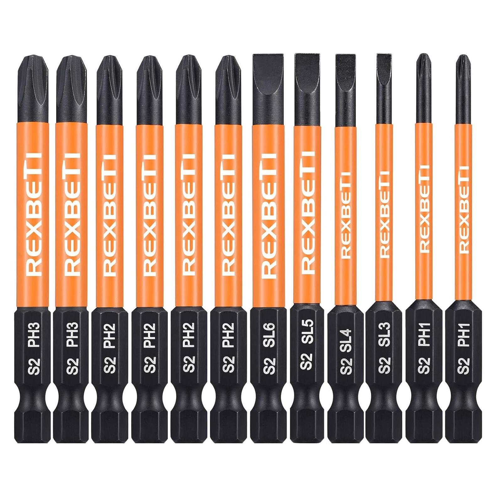 Juego de 12 Puntas Destornillador REXBETI S2 Hexagonal 7.62 cm