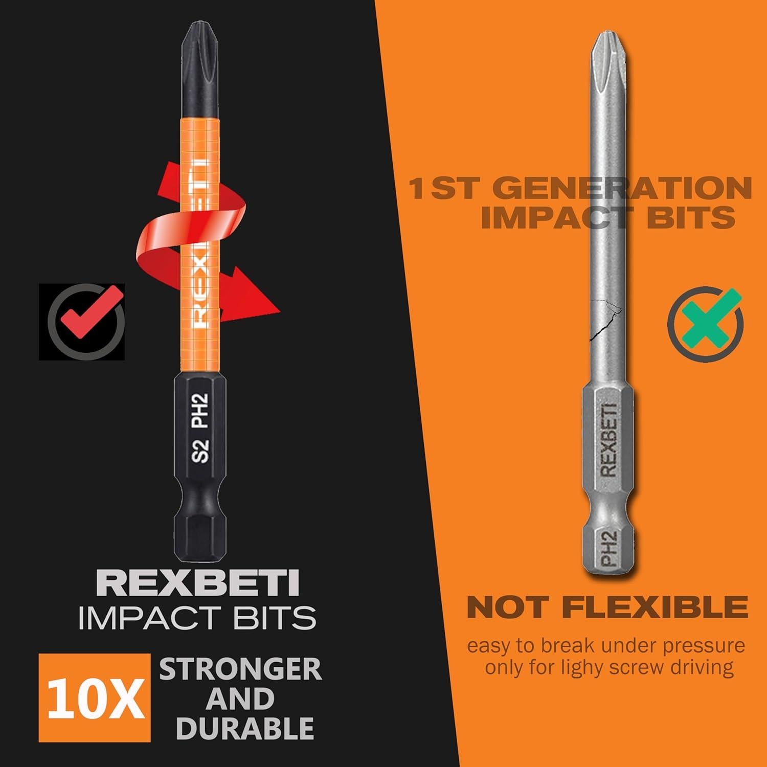 Juego de 12 Puntas Destornillador REXBETI S2 Hexagonal 7.62 cm