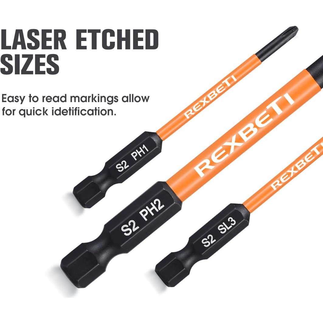 Juego de 12 Puntas Destornillador REXBETI S2 Hexagonal 7.62 cm