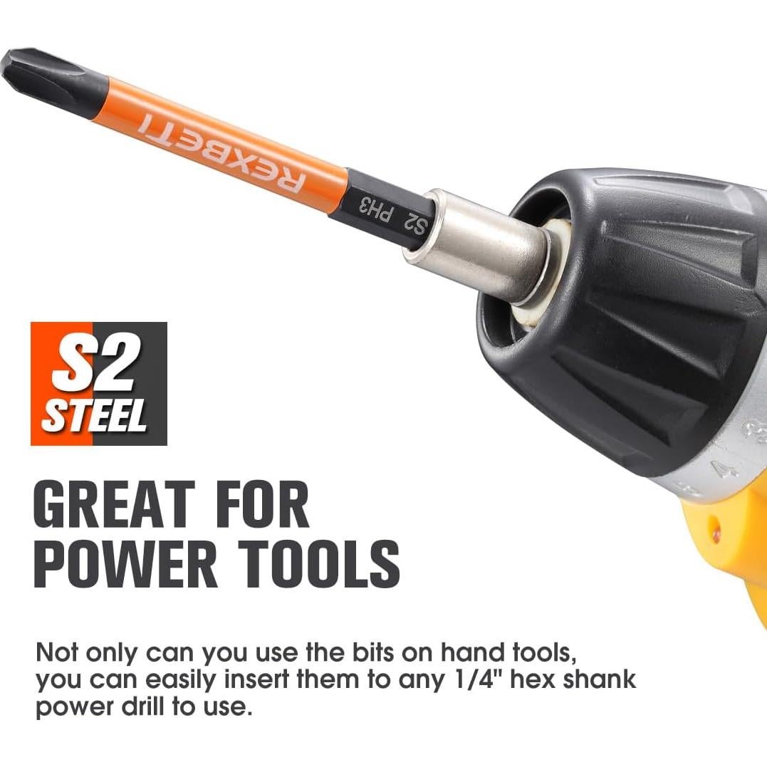 Juego de 12 Puntas Destornillador REXBETI S2 Hexagonal 7.62 cm