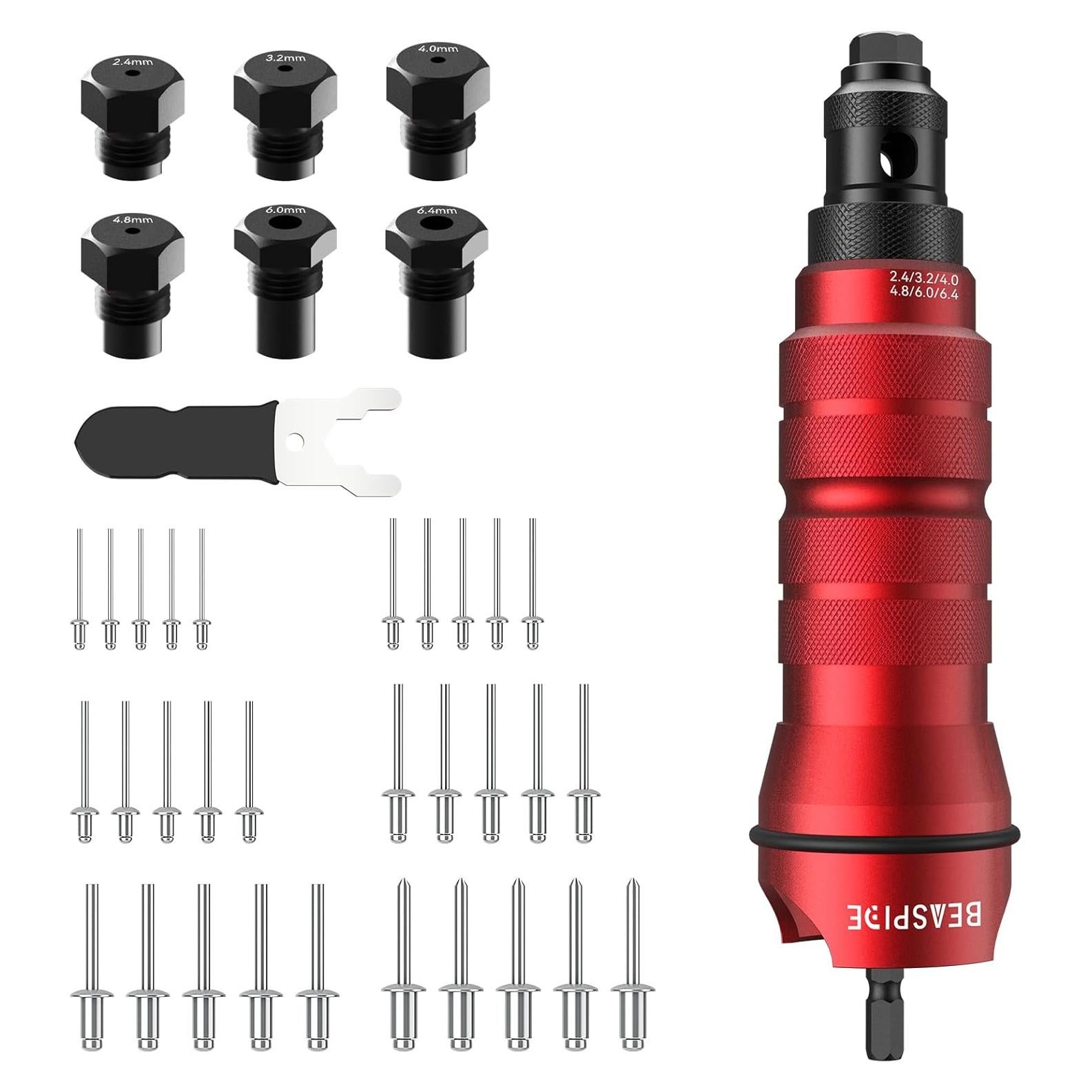 Adaptador de Remaches Inalámbrico Beaspire con 6 Cabezas y 30 Remaches