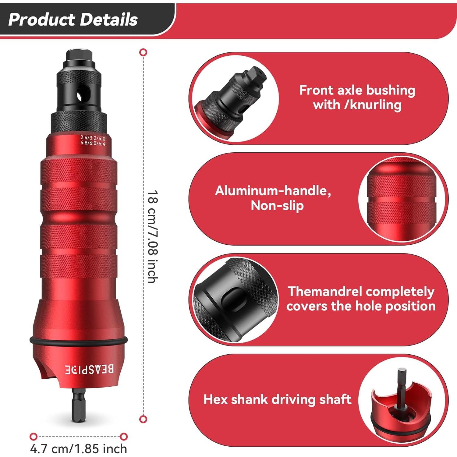 Adaptador de Remaches Inalámbrico Beaspire con 6 Cabezas y 30 Remaches