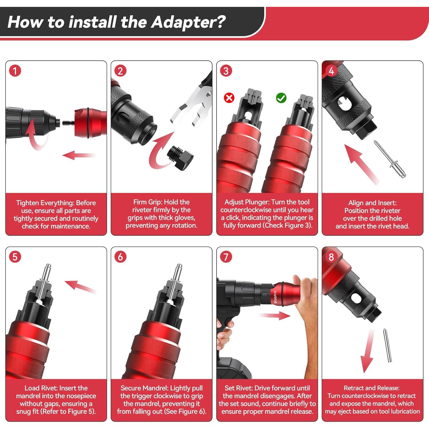 Adaptador de Remaches Inalámbrico Beaspire con 6 Cabezas y 30 Remaches