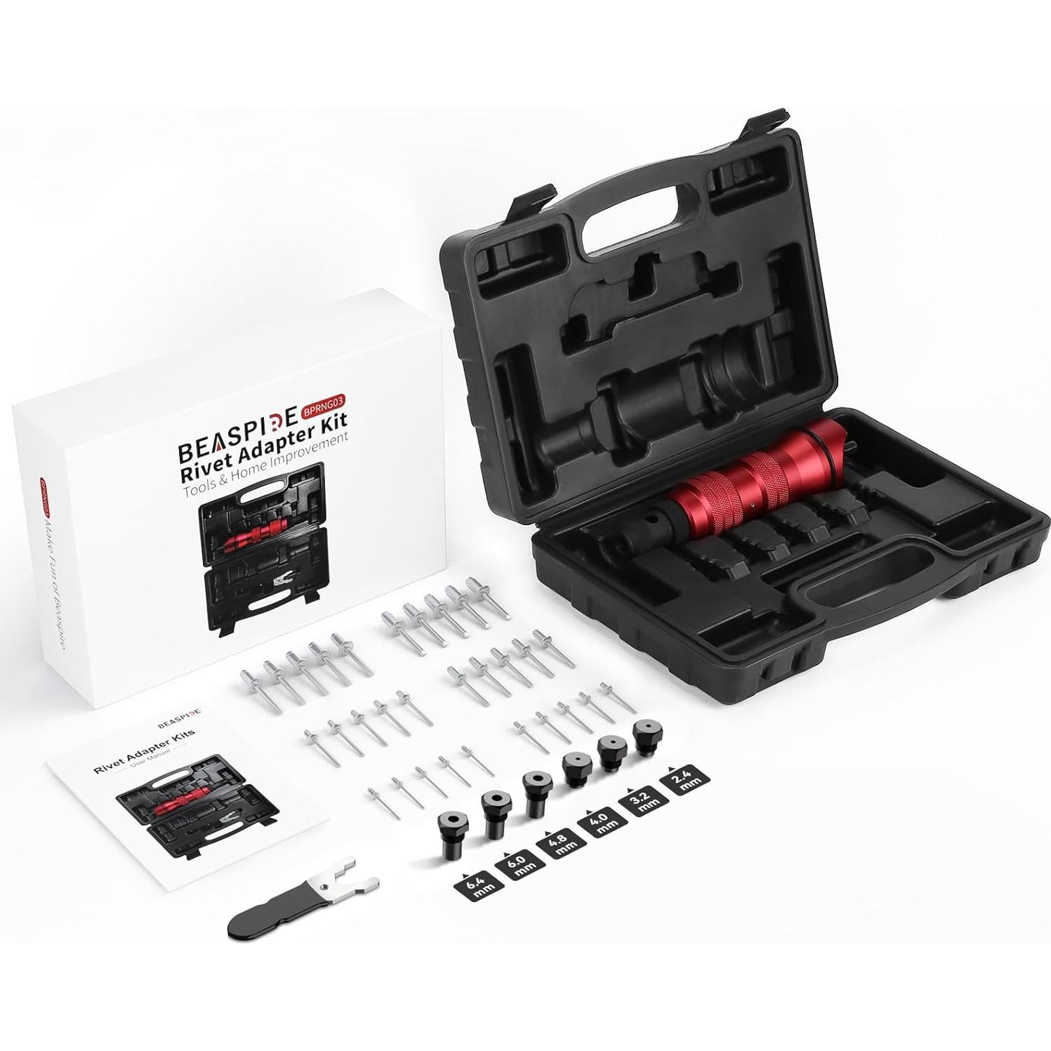 Adaptador de Remaches Inalámbrico Beaspire con 6 Cabezas y 30 Remaches