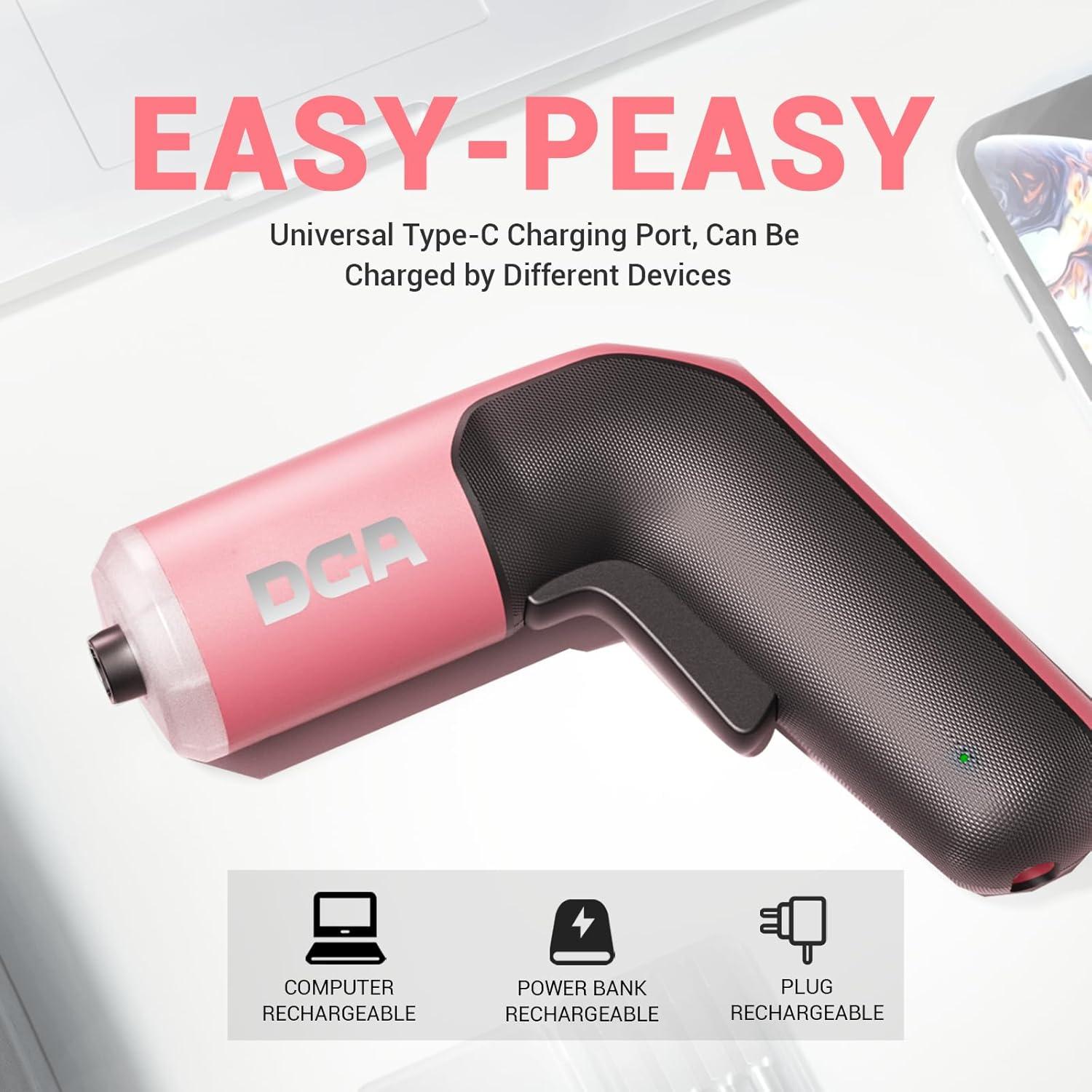 Destornillador Eléctrico DCA 4V Rosa 5N.m 18 Puntas USB-C