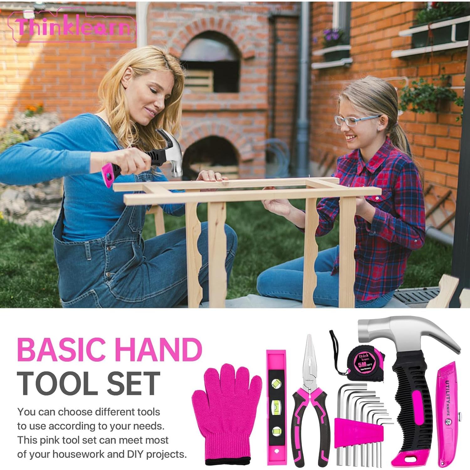 Juego de Herramientas Rosa 64 Piezas con Taladro 8V