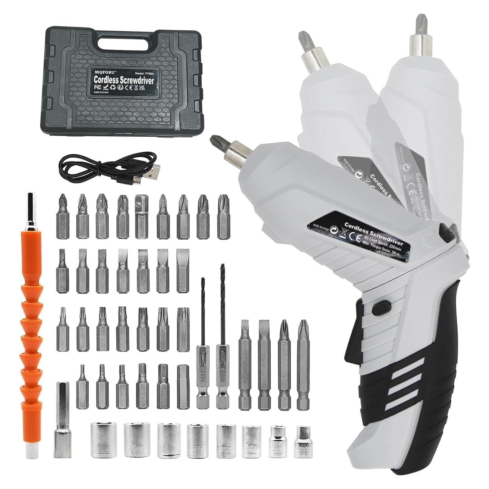 Destornillador Inalámbrico MQFORU 3.6V 47 en 1 con Luz LED