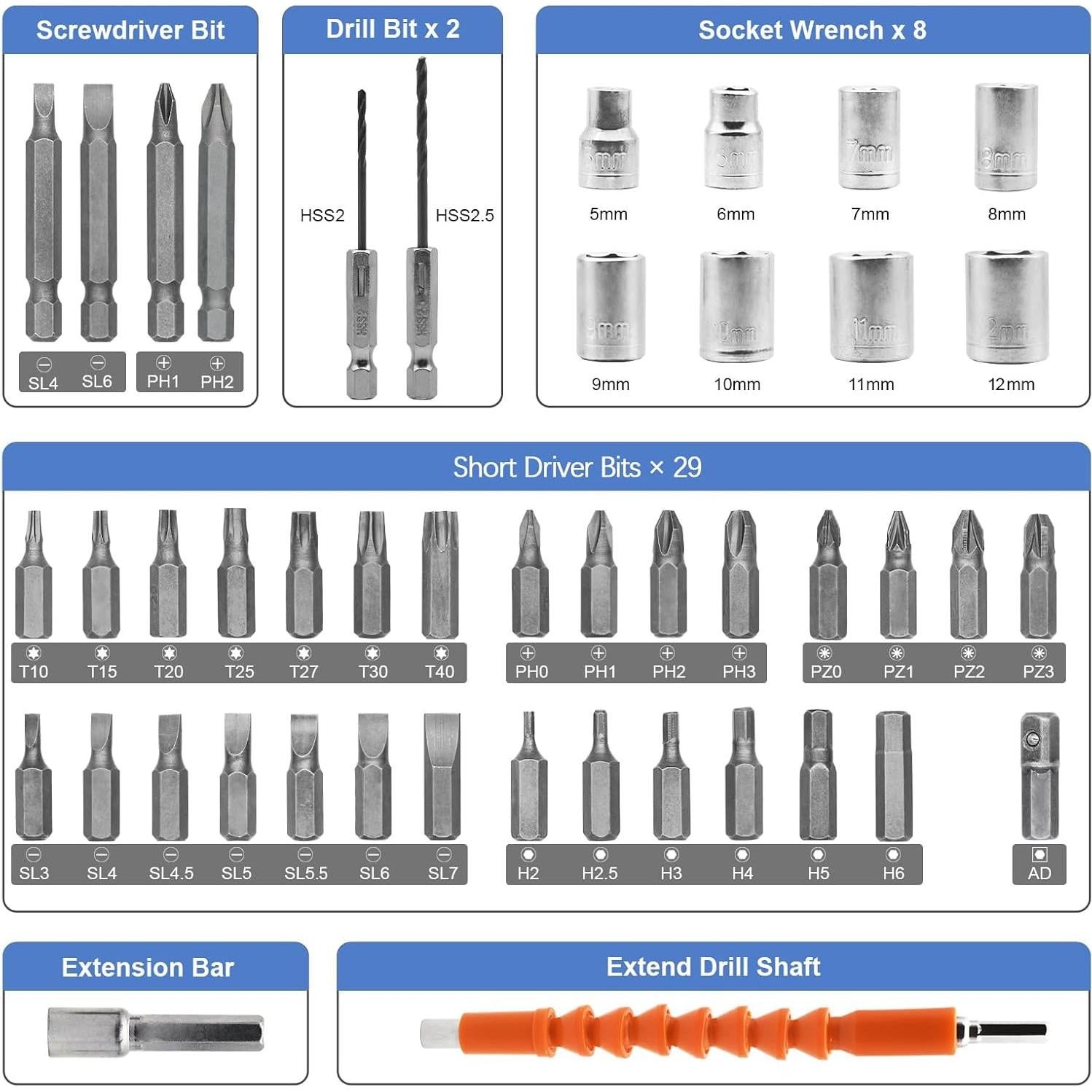 Destornillador Inalámbrico MQFORU 3.6V 47 en 1 con Luz LED
