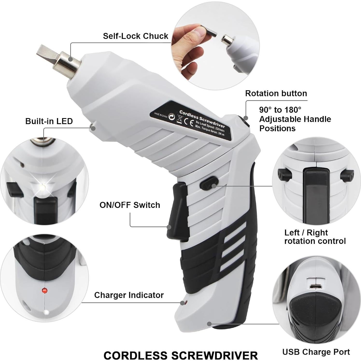 Destornillador Inalámbrico MQFORU 3.6V 47 en 1 con Luz LED