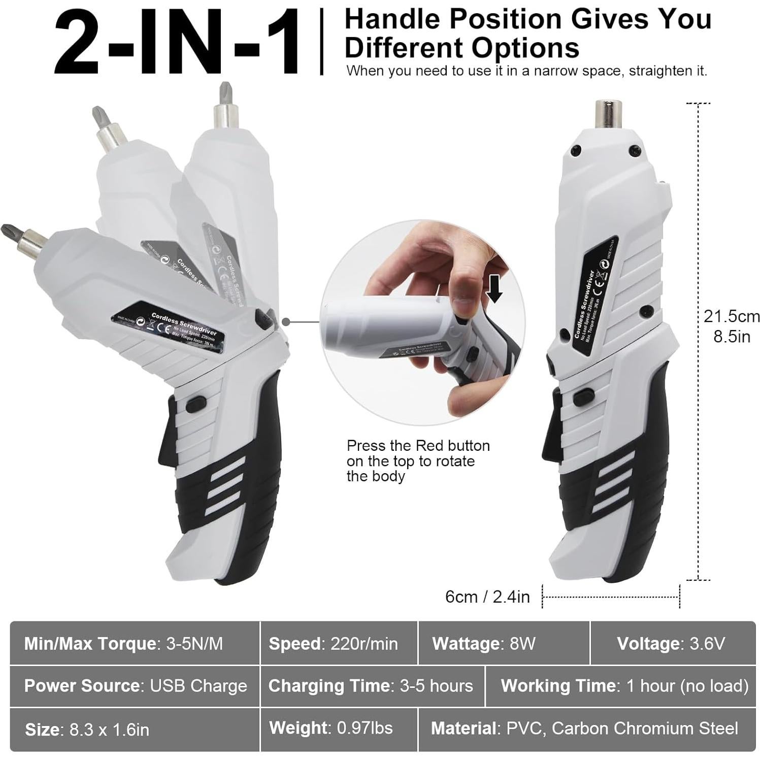 Destornillador Inalámbrico MQFORU 3.6V 47 en 1 con Luz LED