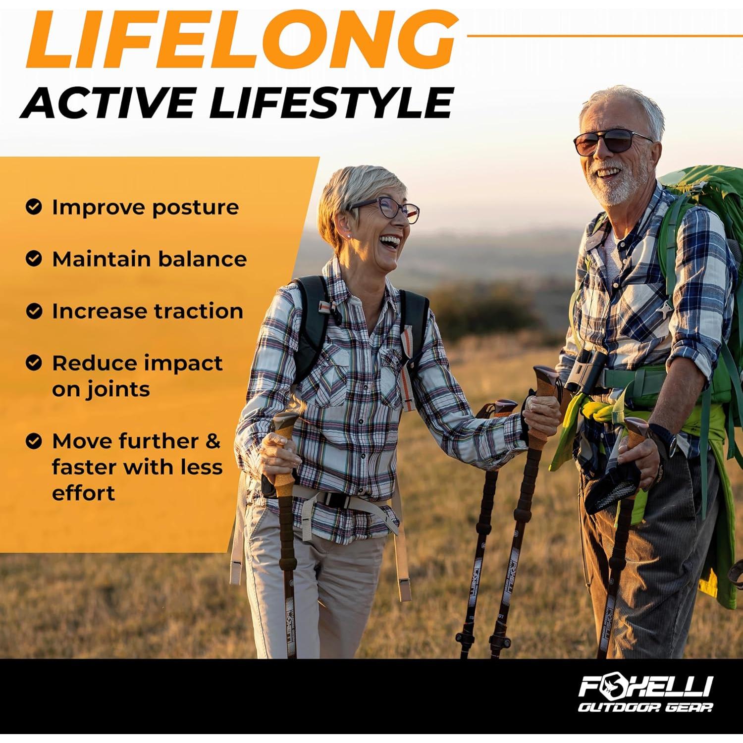 Bastones de Senderismo Foxelli Plegables de Carbono 2 Piezas