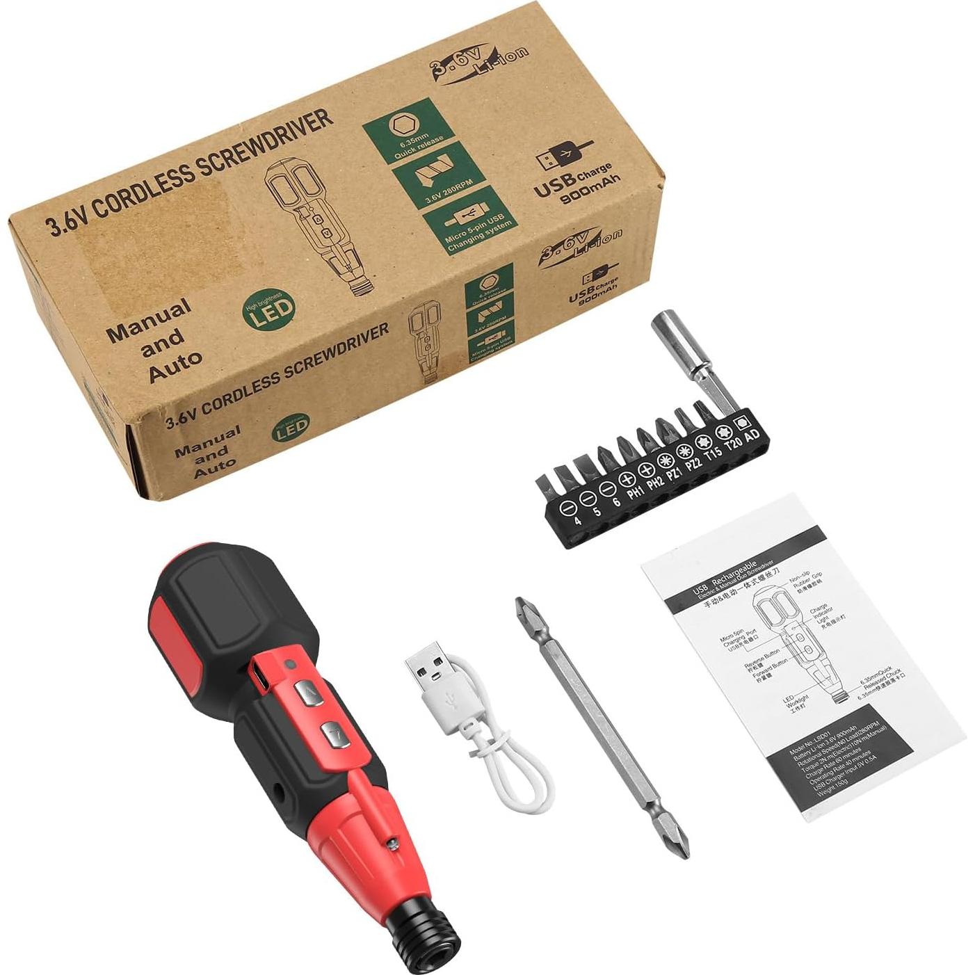 Destornillador Eléctrico LOFICOPER Inalámbrico 10 Puntas LED