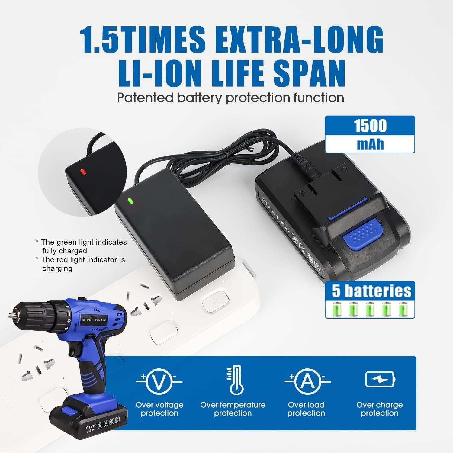 Taladro Inalámbrico Jar-Owl 21V 350 Nm Torque Vel. 0-1350 RPM