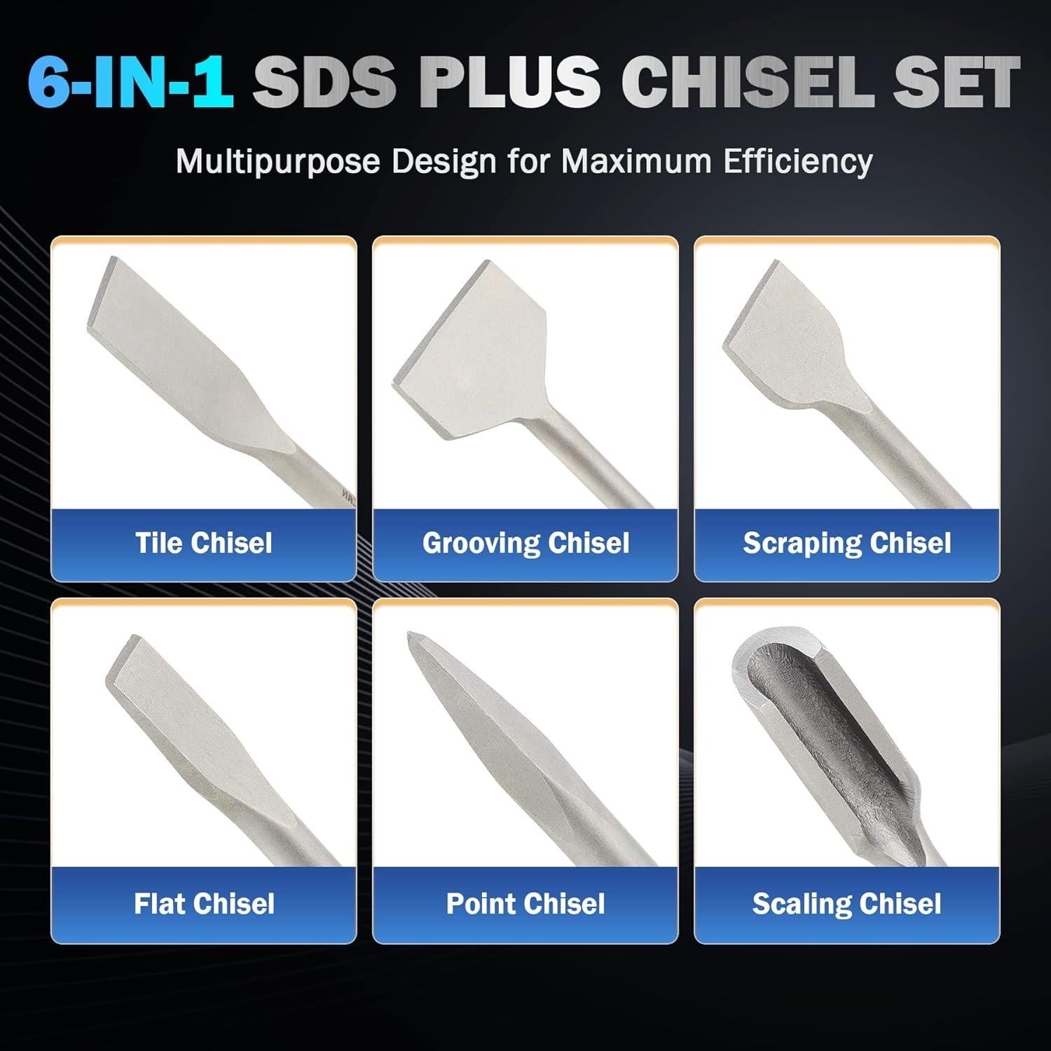 Juego de Cinceles ZELCAN SDS Plus 6 Piezas para Concreto