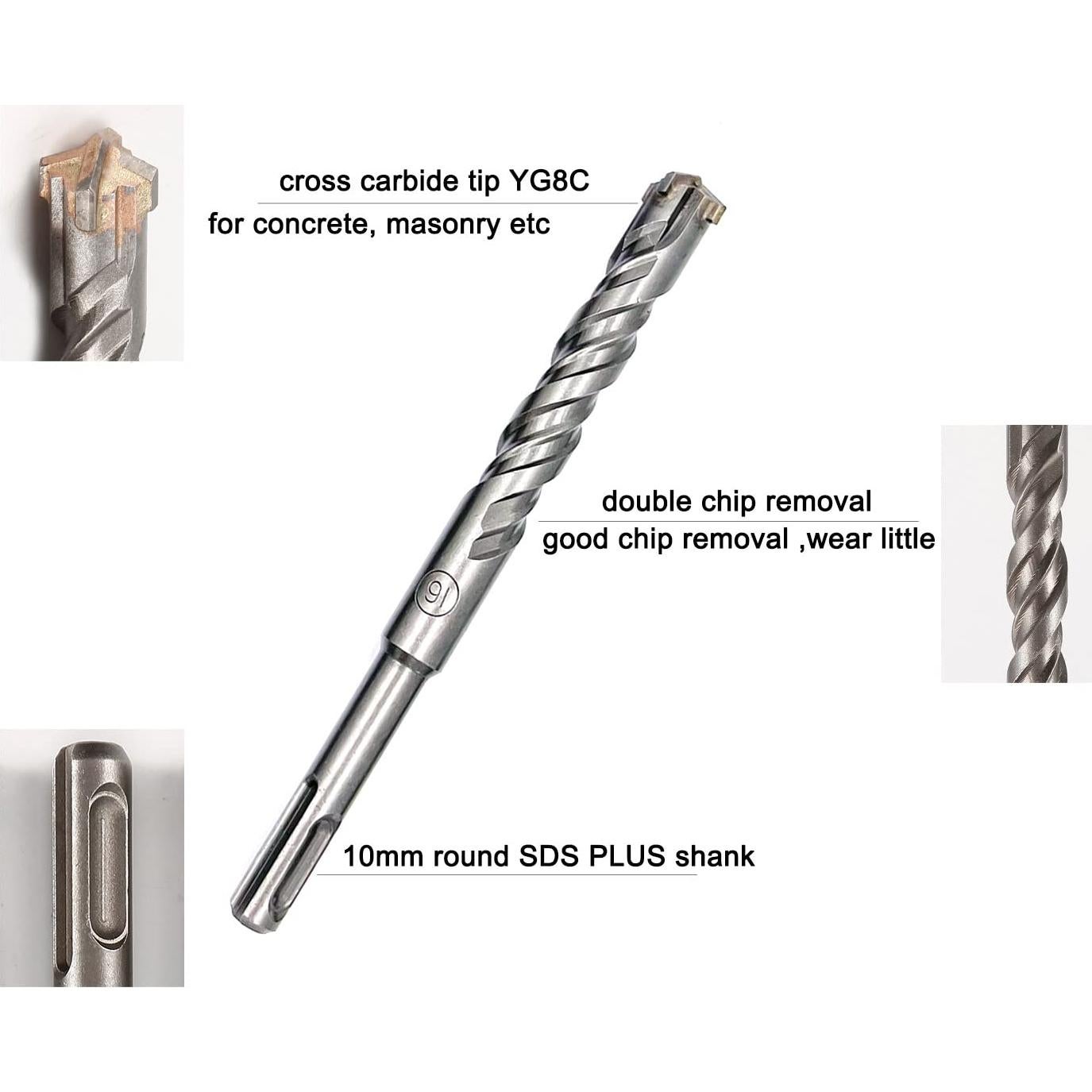 Juego de 10 Brocas SDS-Plus JFOGO para Concreto y Ladrillo