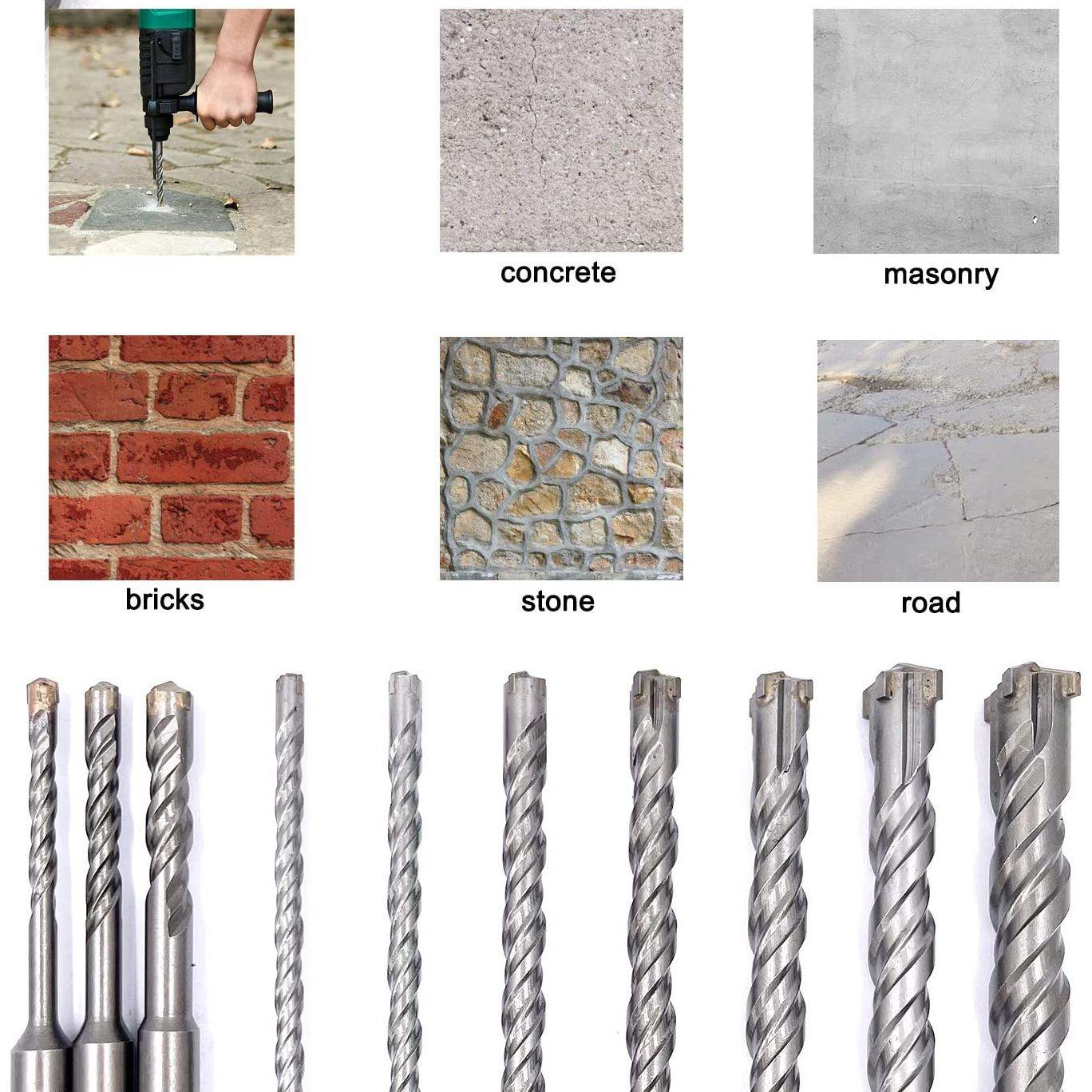 Juego de 10 Brocas SDS-Plus JFOGO para Concreto y Ladrillo