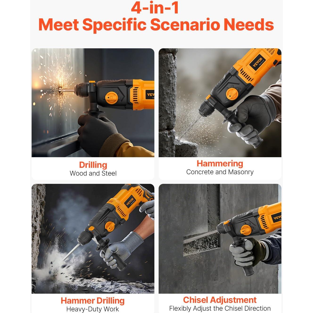 Taladro Rotomartillo VEVOR SDS-Plus 800W 2.54cm 8A