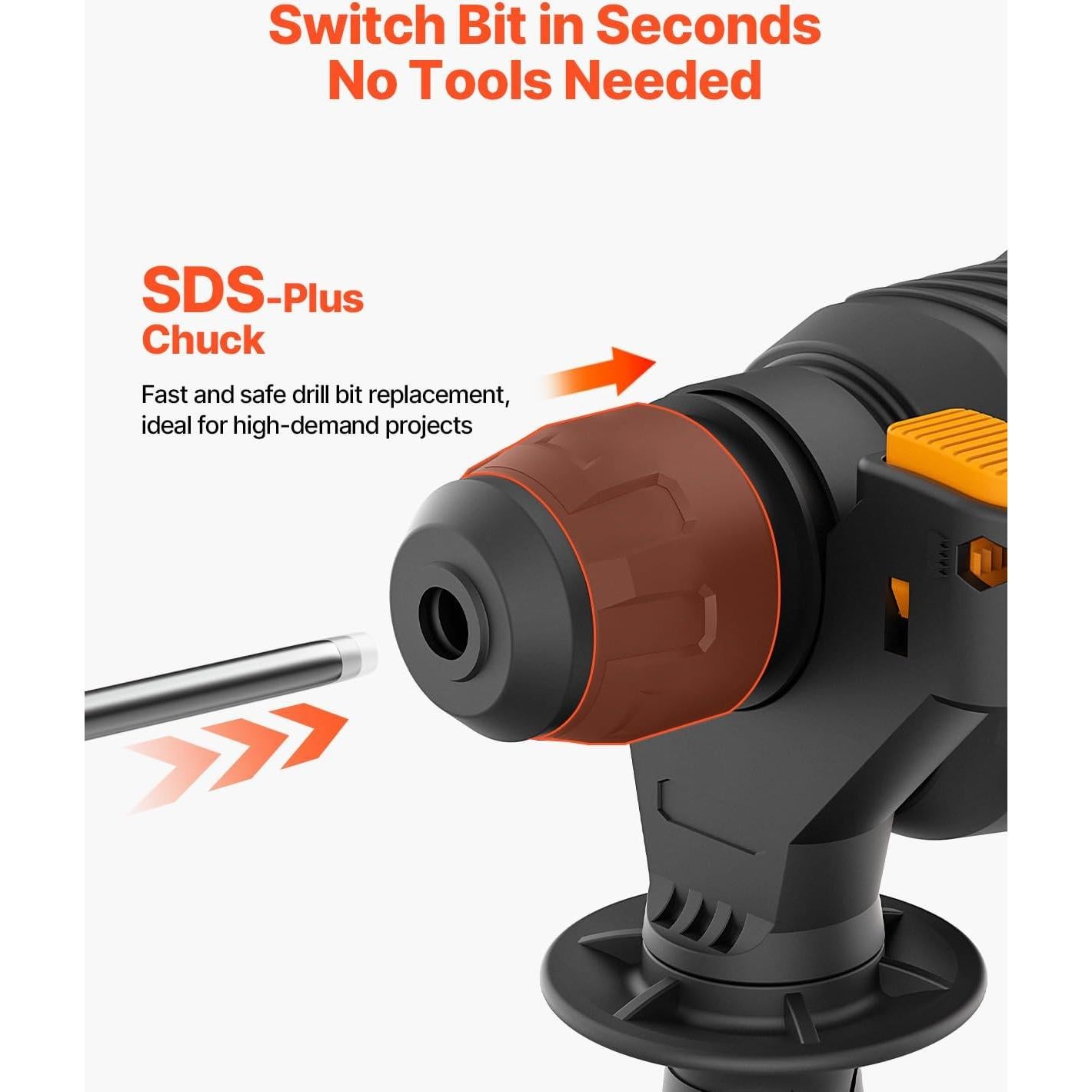 Taladro Rotomartillo VEVOR SDS-Plus 800W 2.54cm 8A