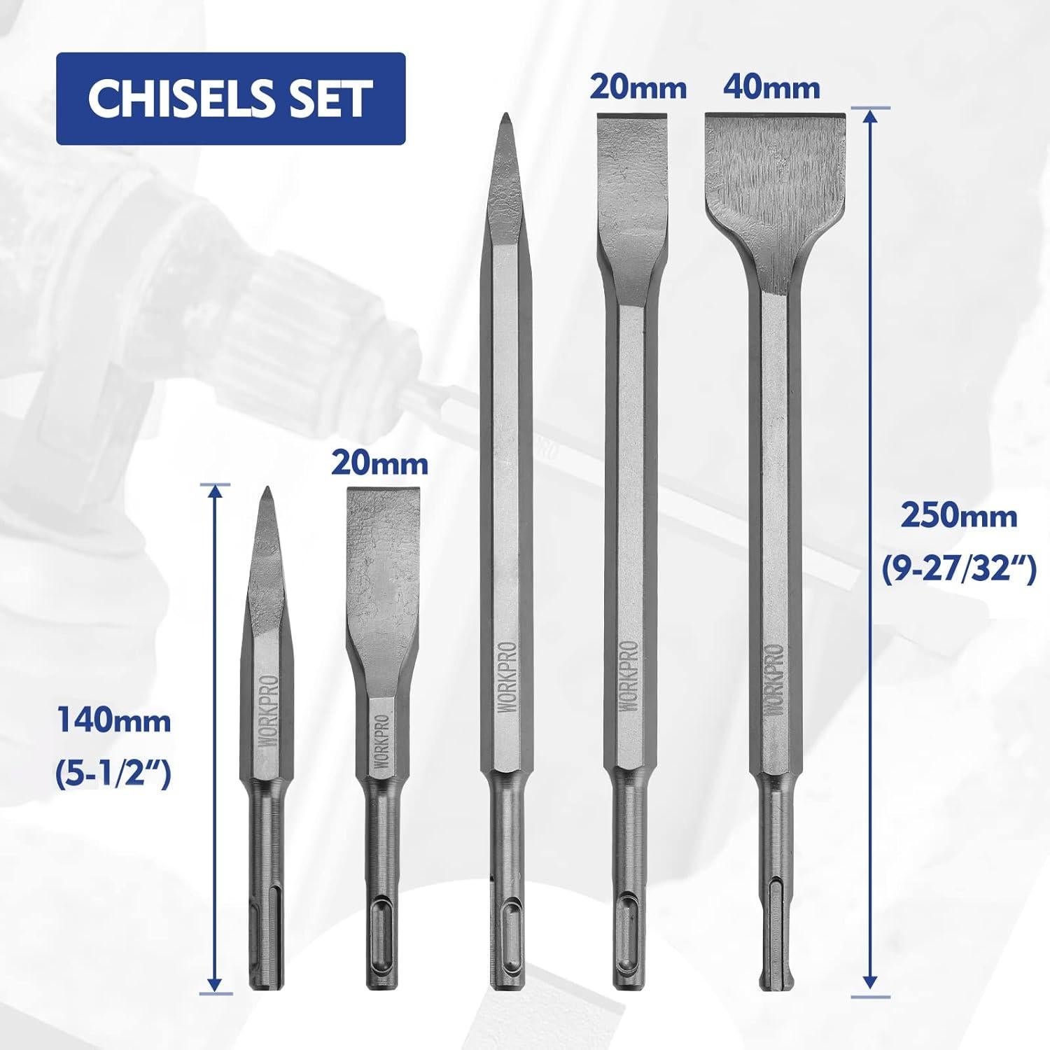 Juego de Brocas y Cinceles WORKPRO 17 Piezas SDS-Plus