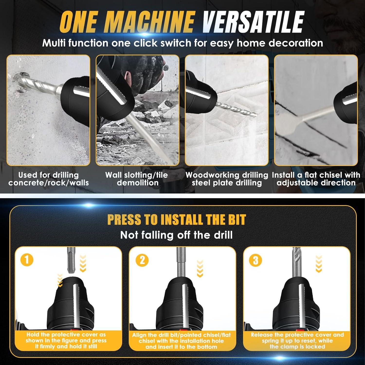 Taladro de Martillo Rotativo Inalámbrico LEZZYRUCK 20V 2.7J