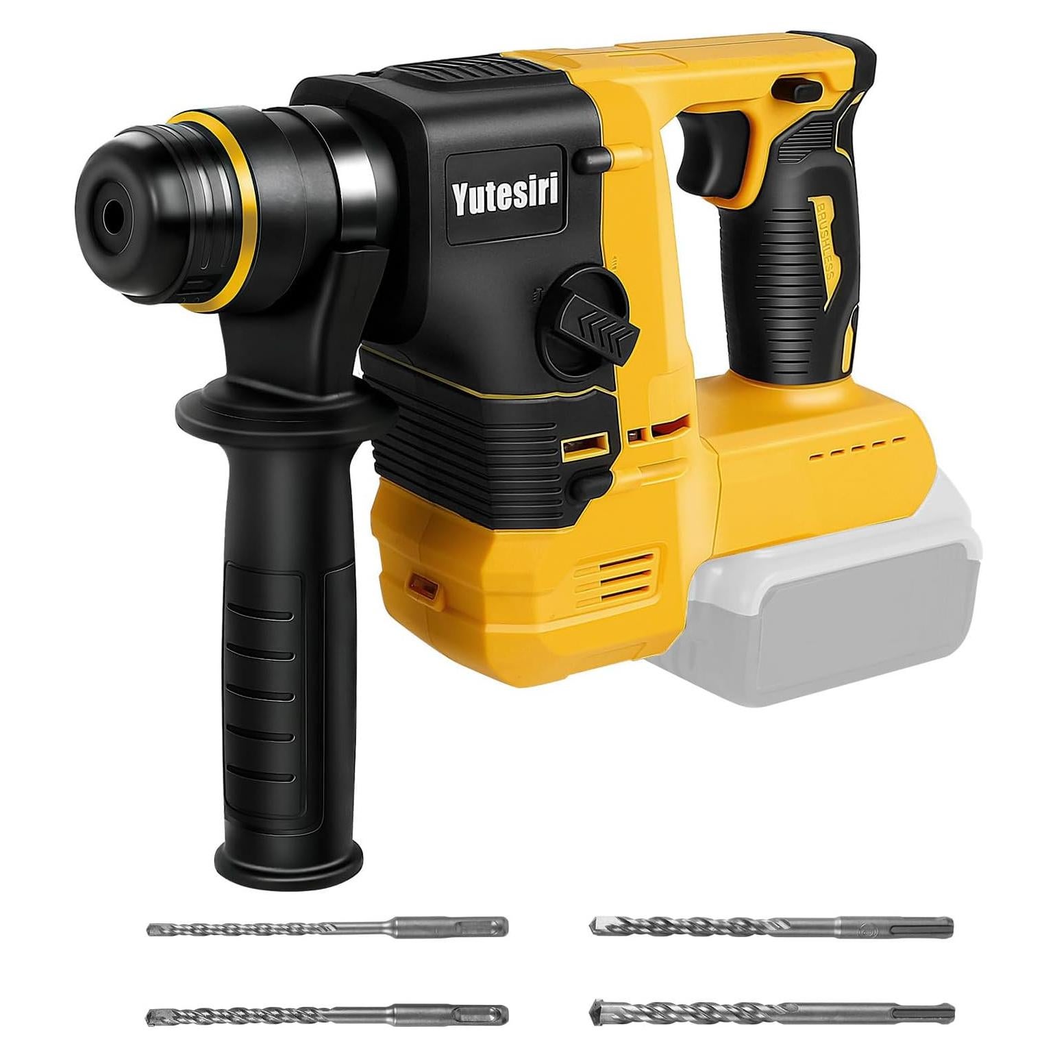 Rotary Hammer Drill for Dewalt 20V MAX Battery, Brushless Cordless with Safety Clutch for Concrete/Masonry,1400 RPM,2 Application Modes with 360°Auxiliary Handle, Including 4 Drill Bits