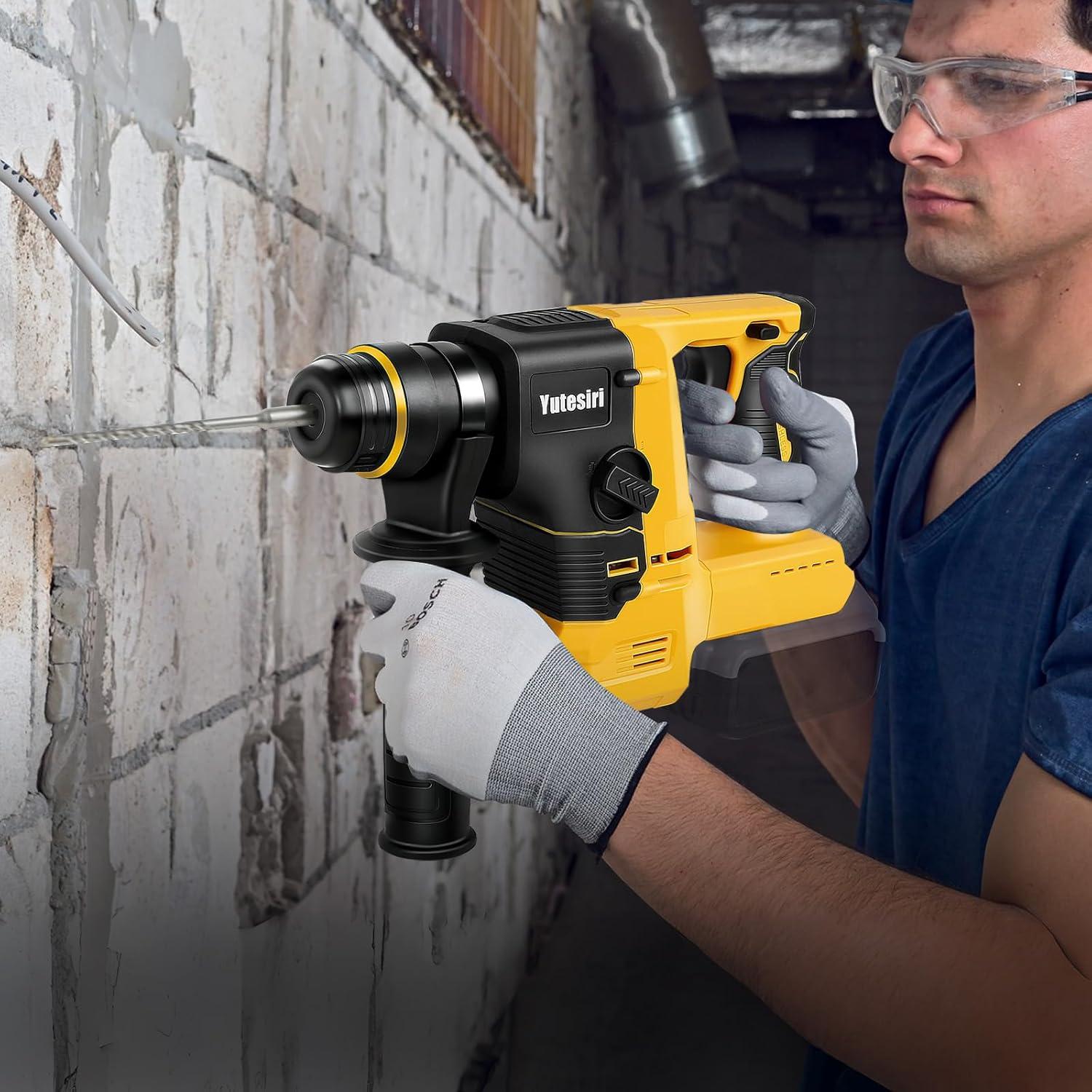 Rotary Hammer Drill for Dewalt 20V MAX Battery, Brushless Cordless with Safety Clutch for Concrete/Masonry,1400 RPM,2 Application Modes with 360°Auxiliary Handle, Including 4 Drill Bits