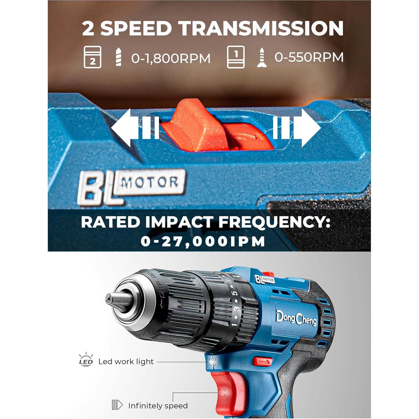 Taladro de Percusión Dong Cheng 20V Sin Escobillas 443 Nm