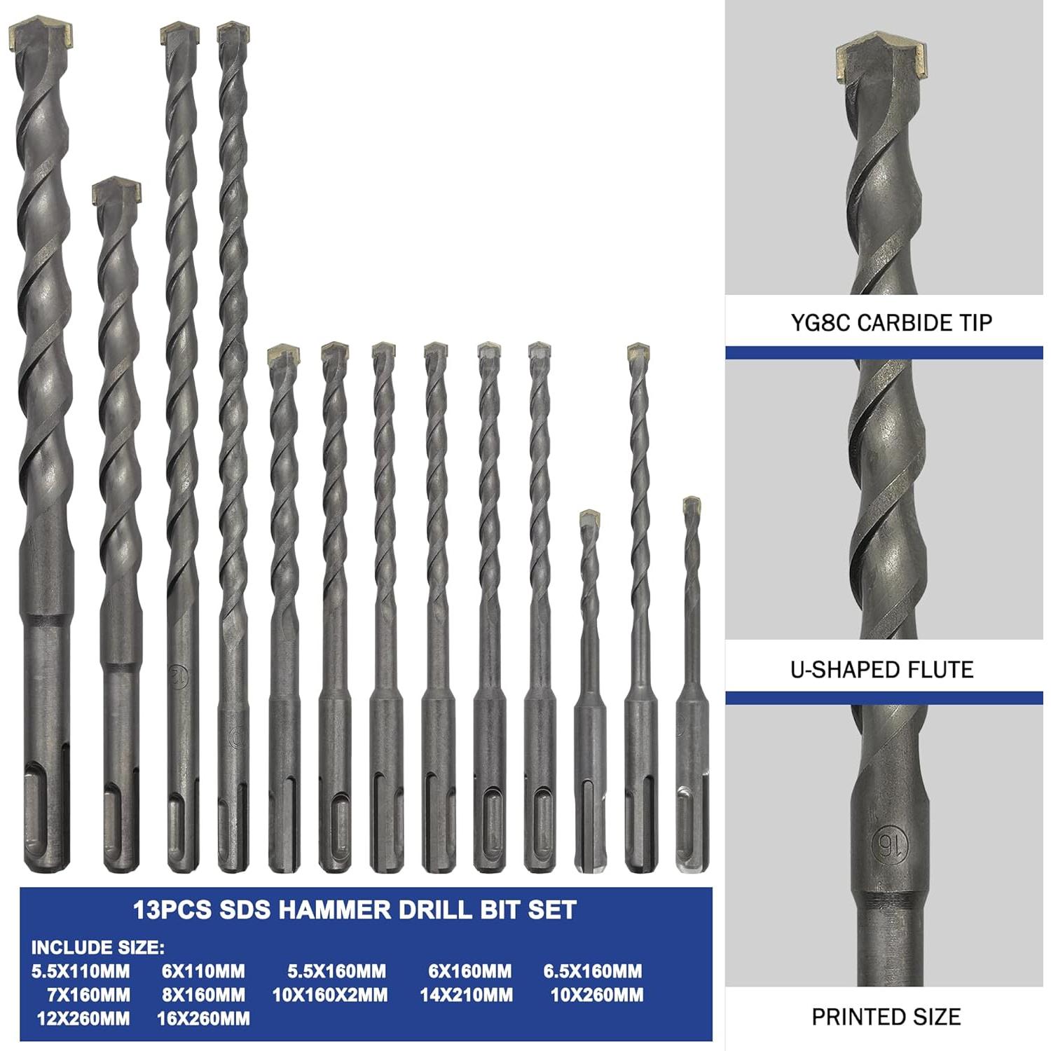 Juego de 17 Brocas y Cinceles GMTOOLS SDS Plus para Concreto