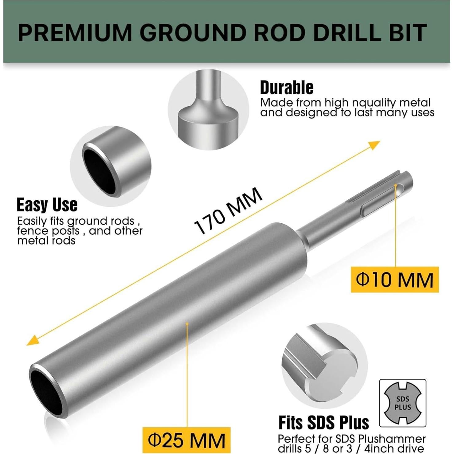 Conductor de Varilla de Tierra Mdkave SDS-Plus 172mm Duradero