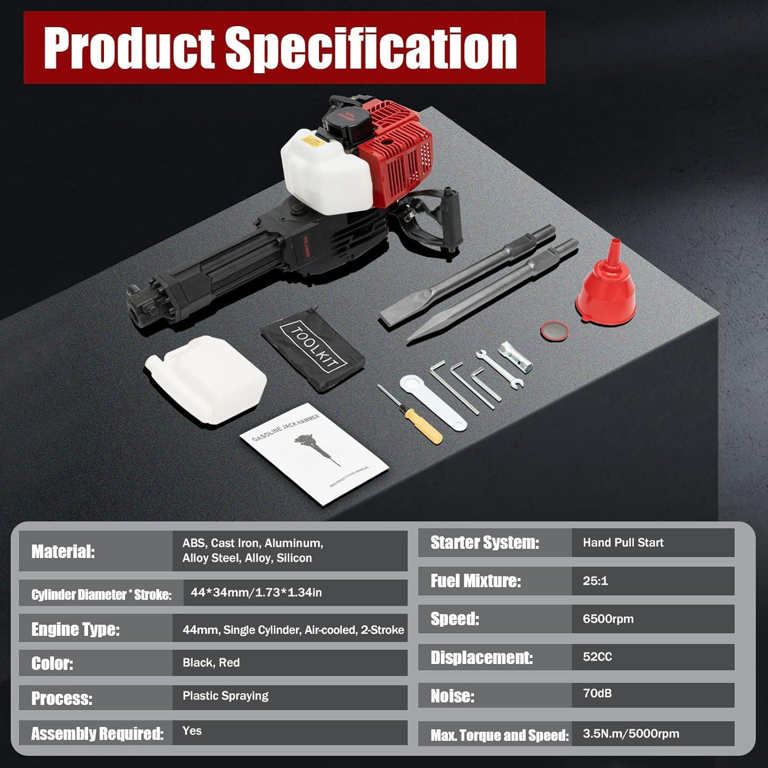 Martillo Demoledor ADXKIM 52CC 1900W para Concreto