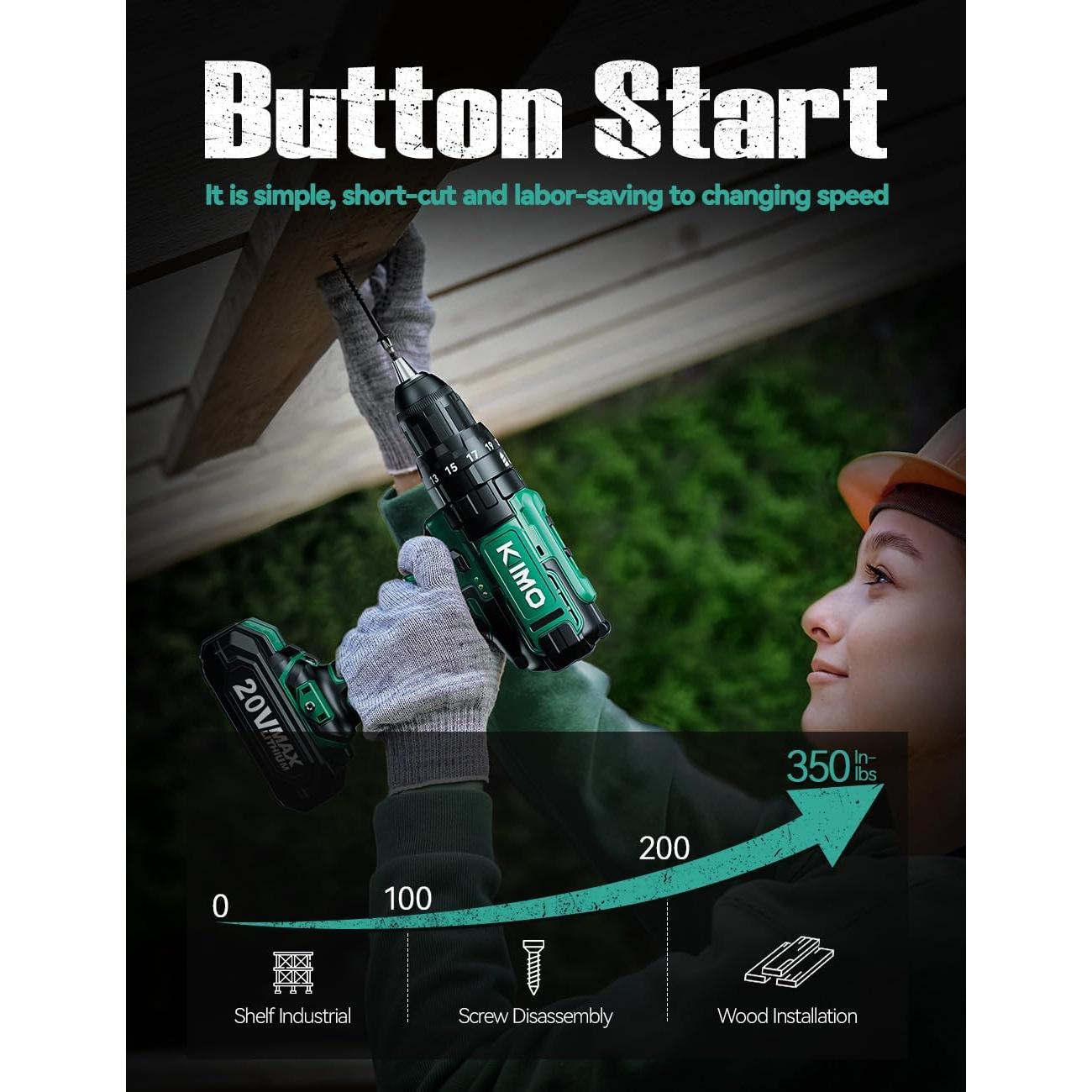 Taladro KIMO Inalámbrico 20V 1350 RPM 350 Nm Torque