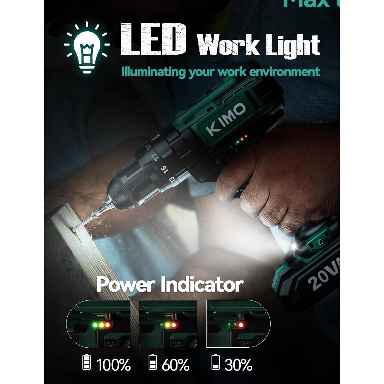 Taladro KIMO Inalámbrico 20V 1350 RPM 350 Nm Torque