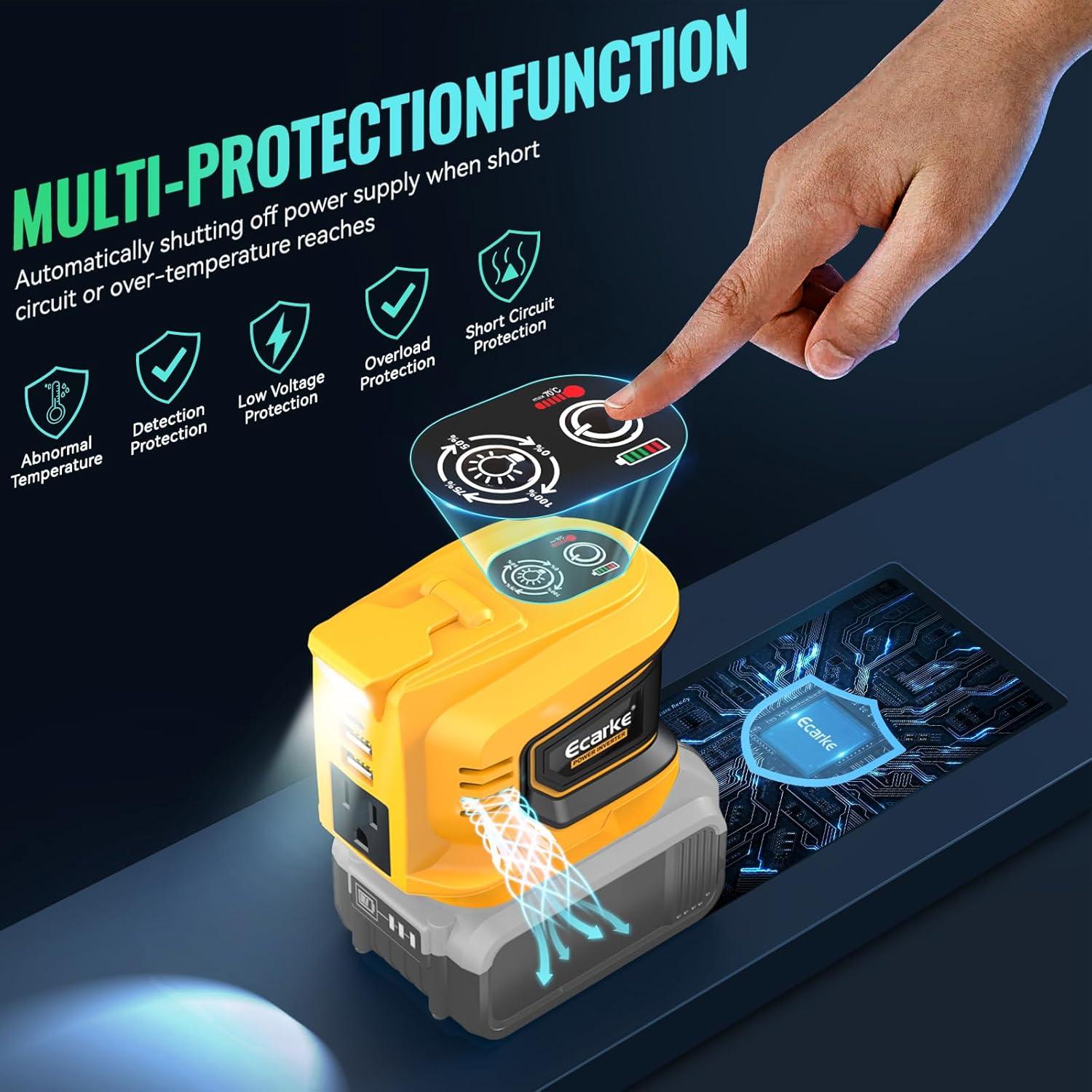 Inversor de Potencia 200W Ecarke para Batería DeWALT 20V