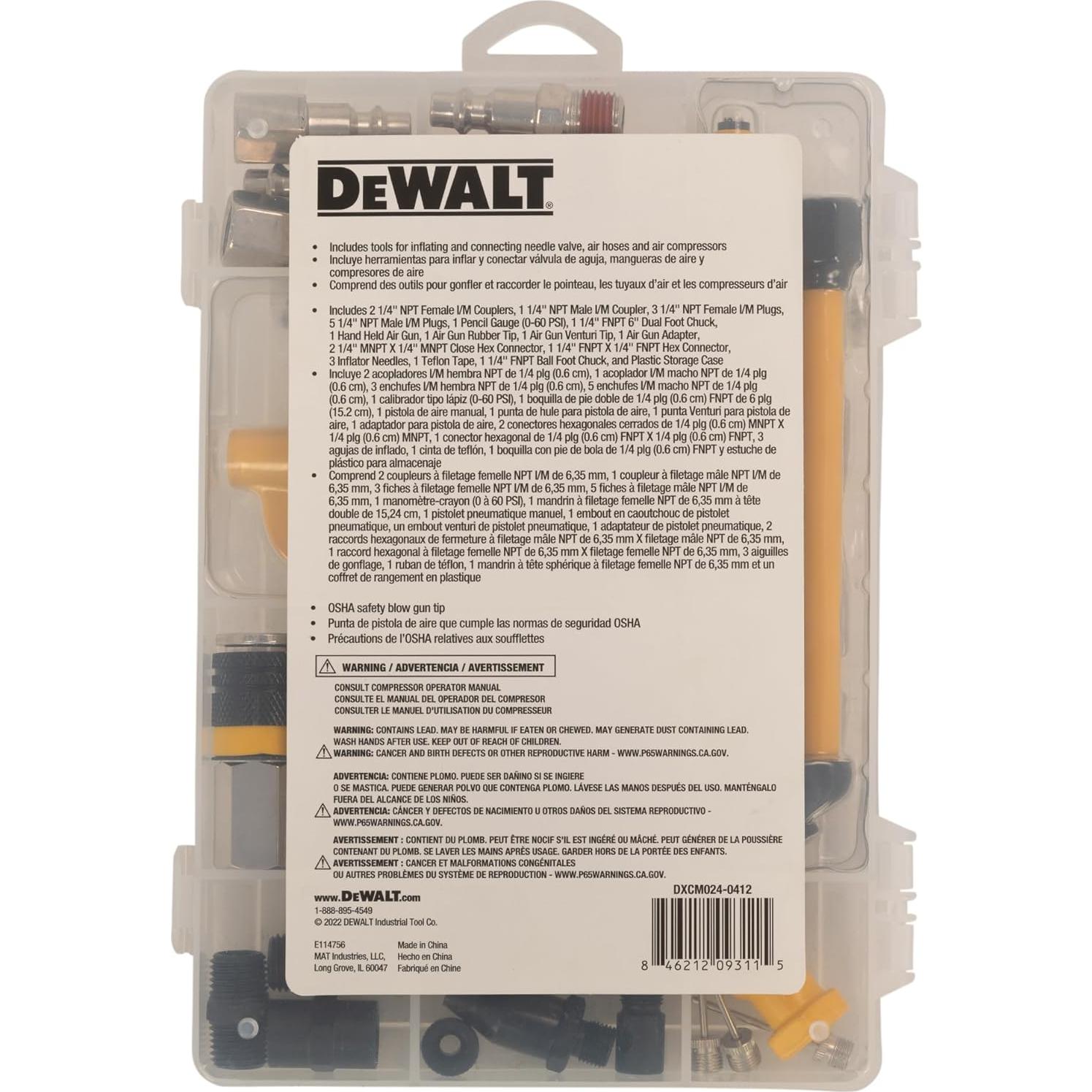 Kit de Acopladores DEWALT 25 Piezas 1/4" Industrial