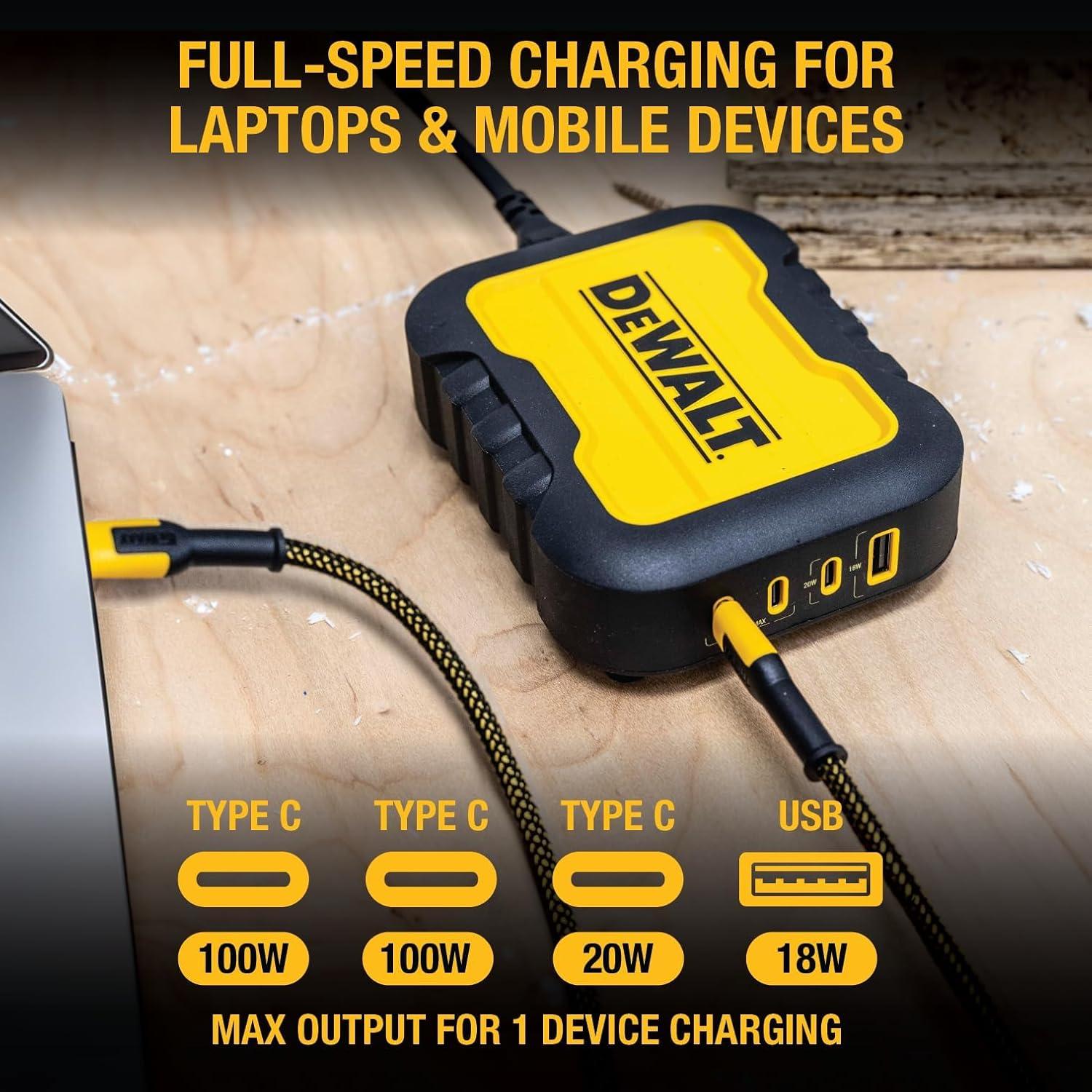 Cargador DEWALT USB C 4 Puertos 100W Carga Rápida