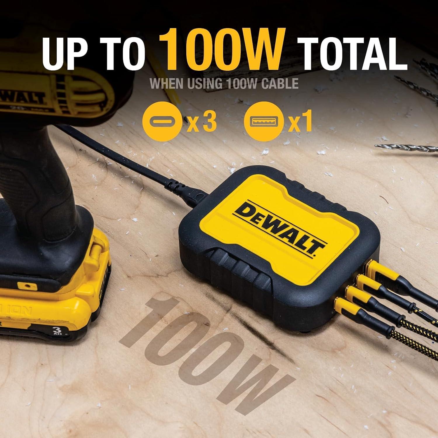 Cargador DEWALT USB C 4 Puertos 100W Carga Rápida