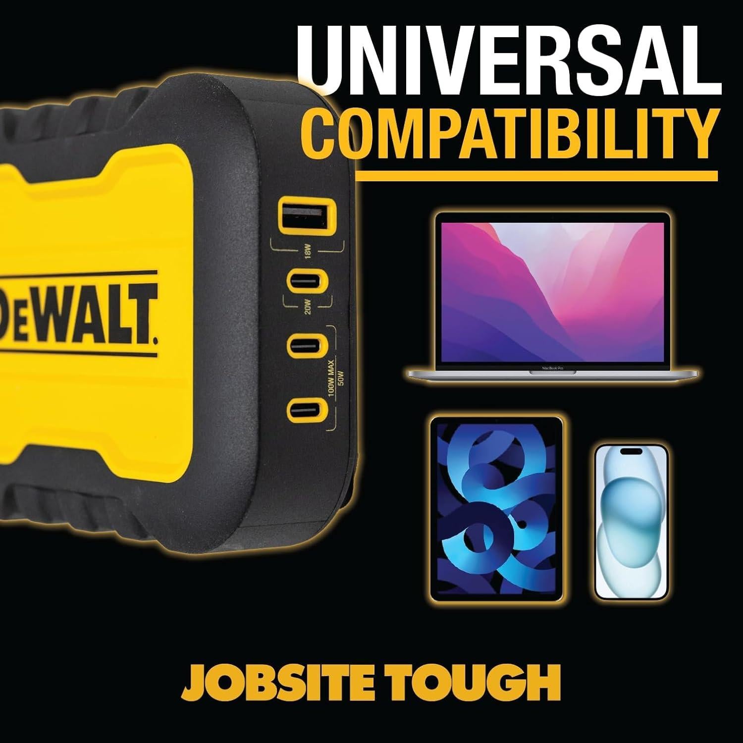 Cargador DEWALT USB C 4 Puertos 100W Carga Rápida